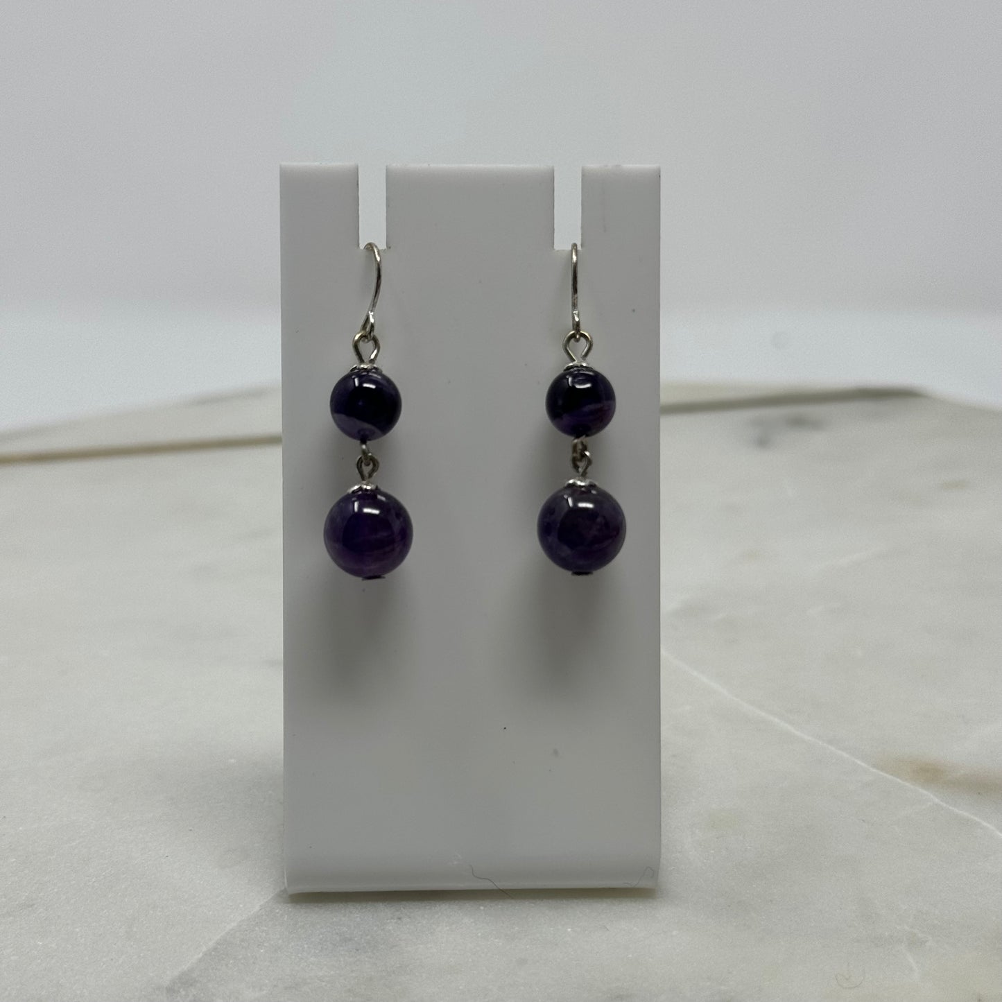 Purple Glass Beaded Dangle Hook Earrings