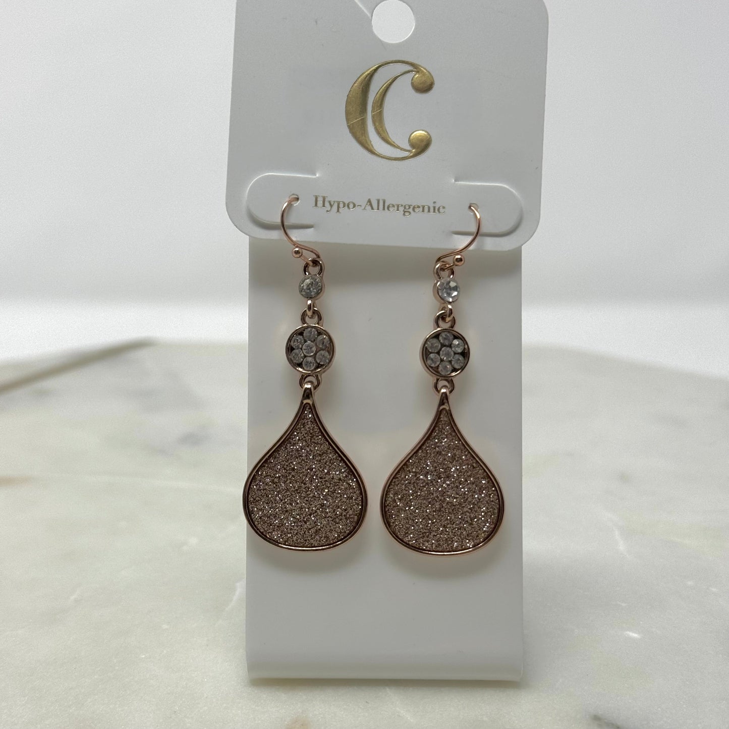 New Charming Charlie Rose Gold Glitter Dangle Hook Earrings