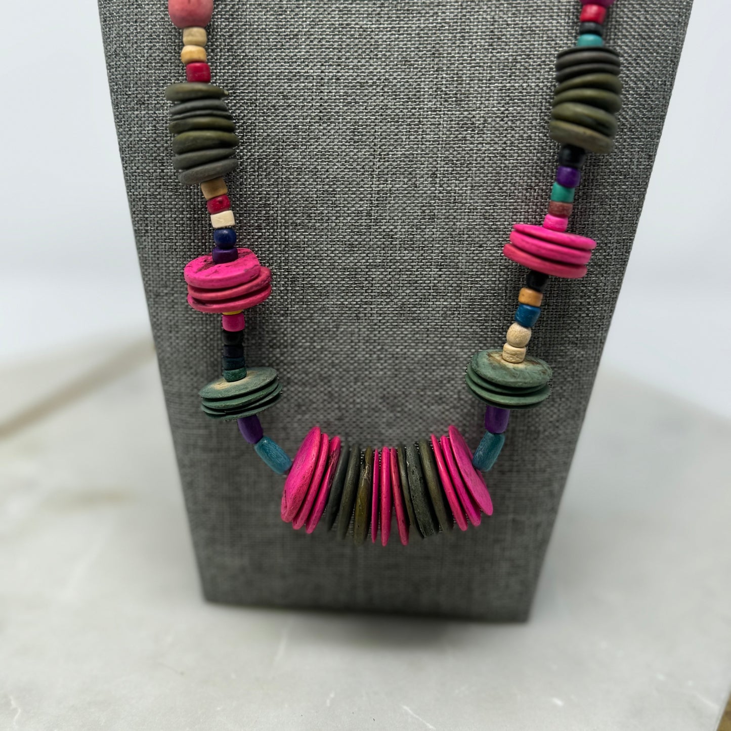 Vibrant Boho Statement Necklace Wood Bead Handmade Colorful Statement Jewelry
