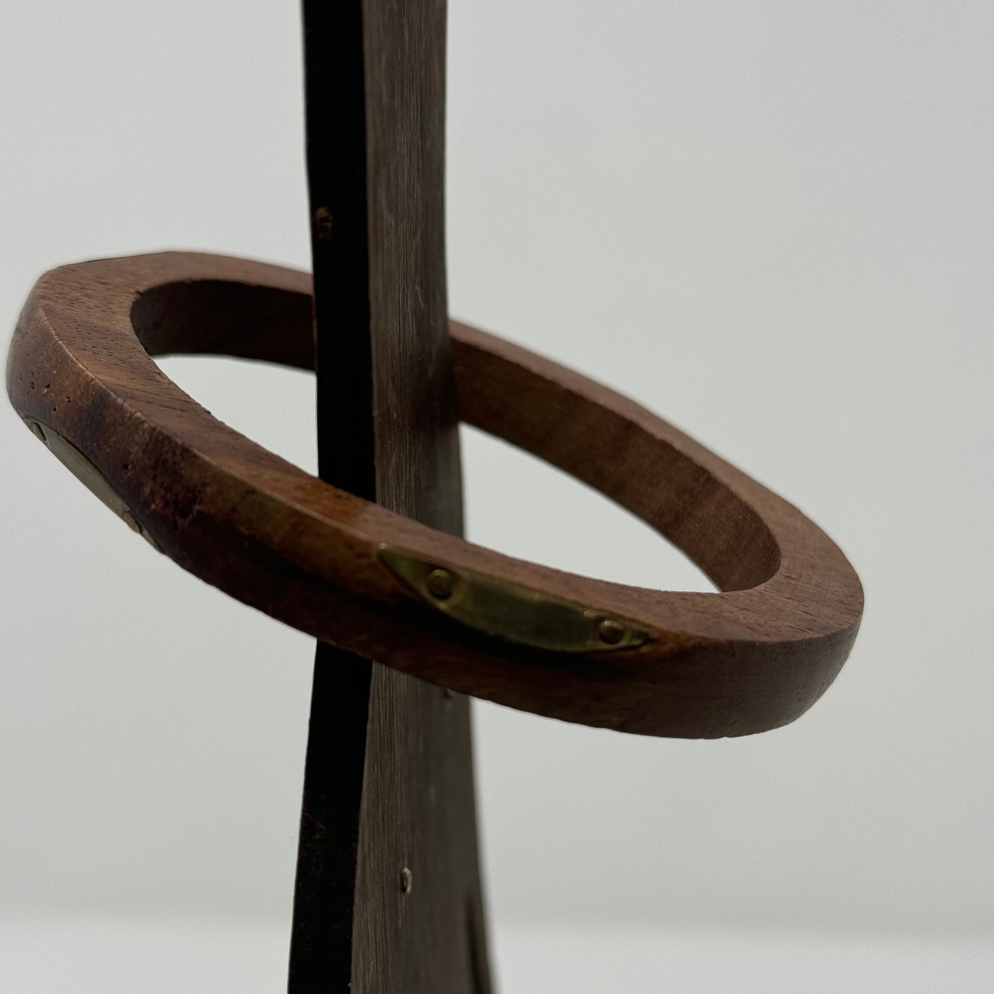 Vintage Wood Bangle Bracelet with Brass Inlays - Boho Chic, Rustic Wooden Jewelry