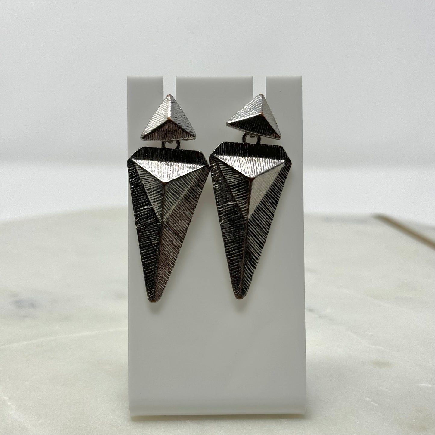 Silver Triangle Faceted Dangle Earrings