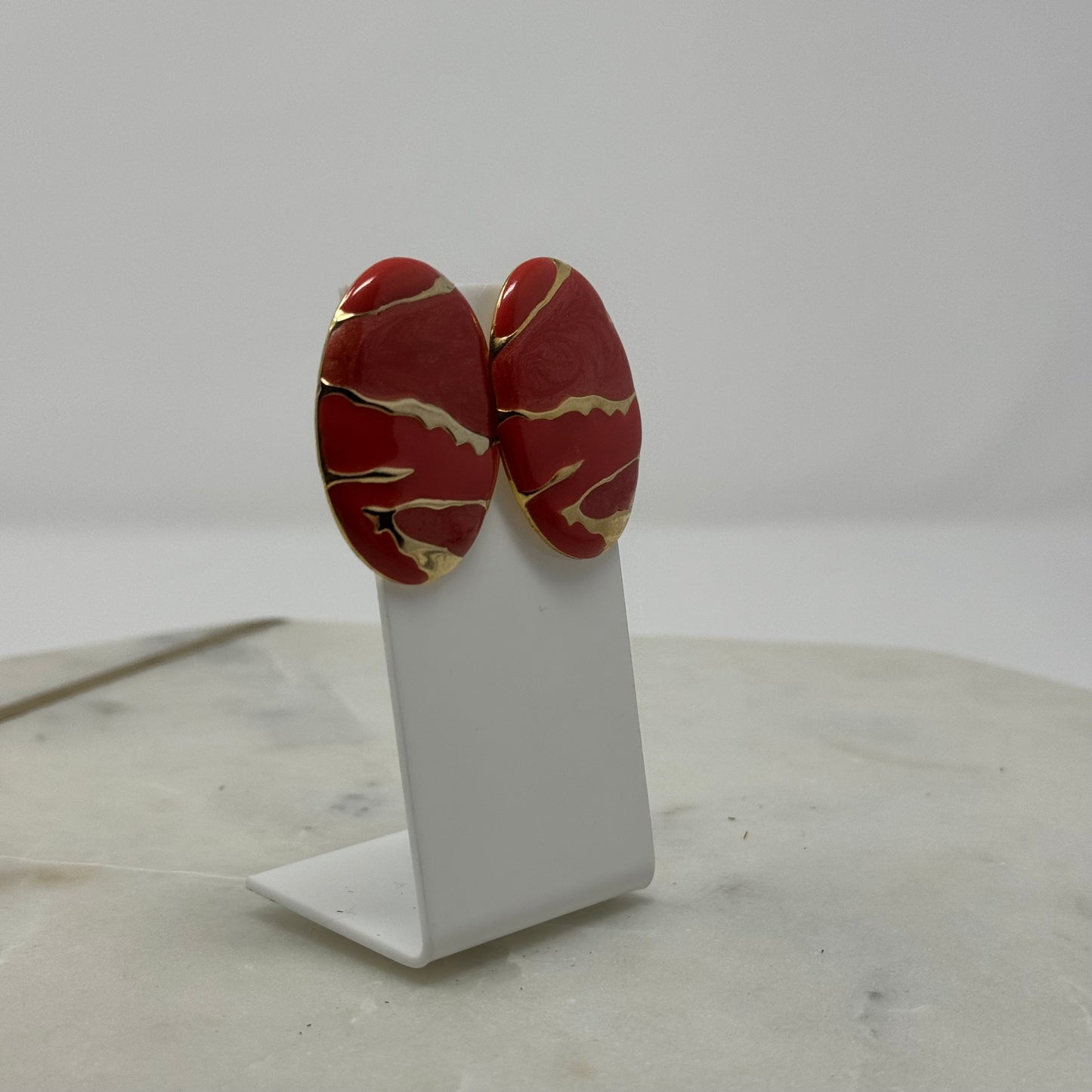Vintage Red Enamel & Gold Accent Post Earrings