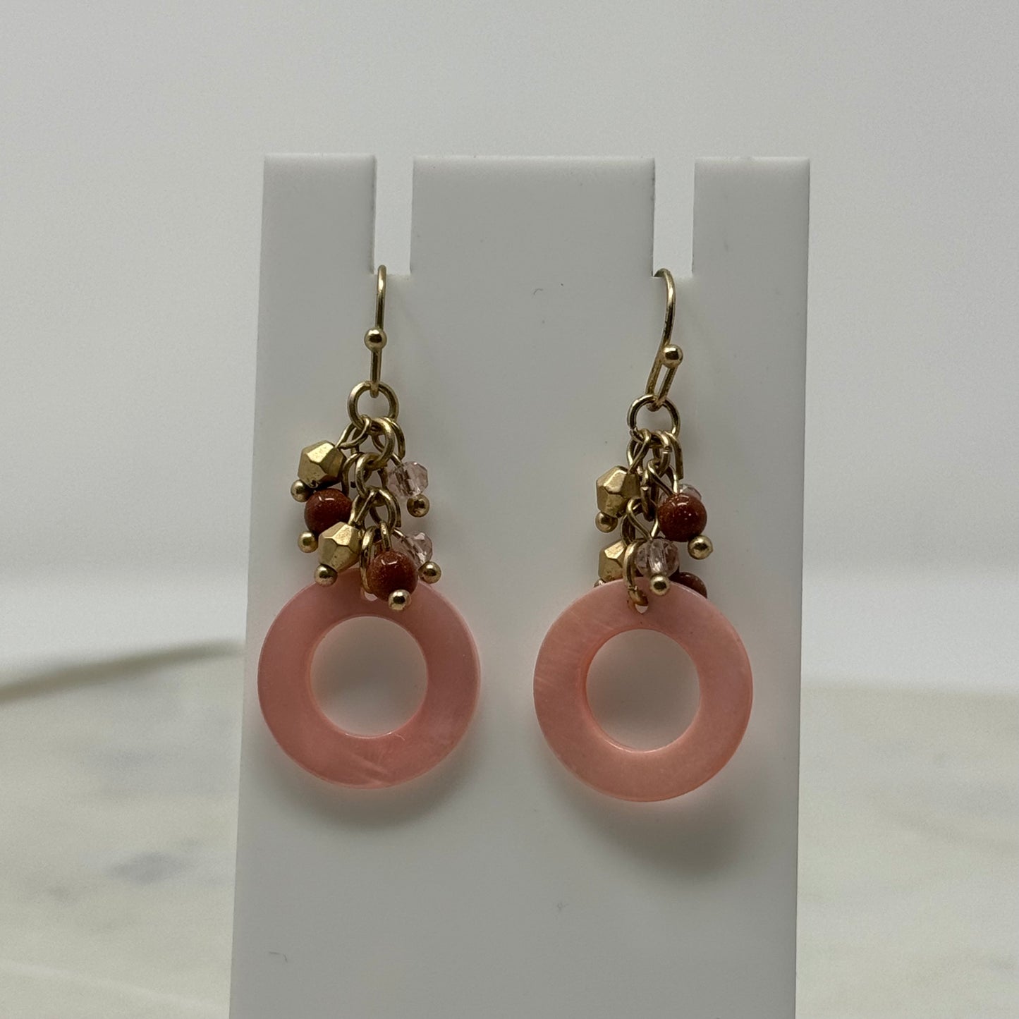Pink & Gold Beaded Dangle Hook Earrings