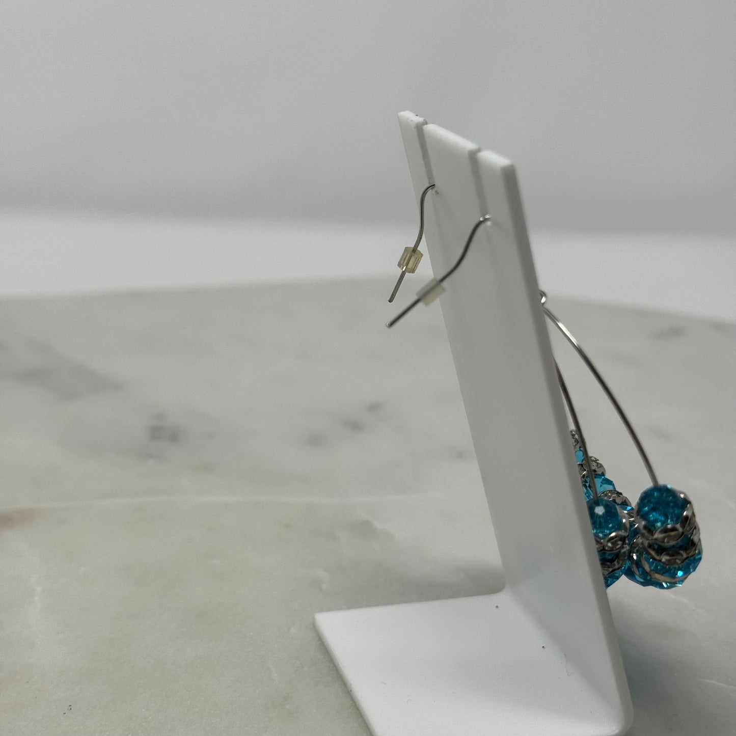 Blue Beaded Sparkle Dangle Hoop Earrings