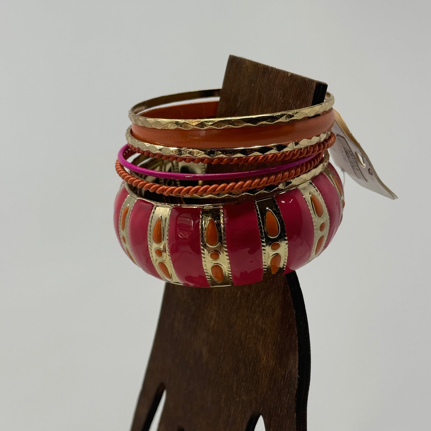 Vibrant Boho Bracelet Set Tribal Chic Stacked Bangles Enamel & Gold-Tone Statement Jewelry
