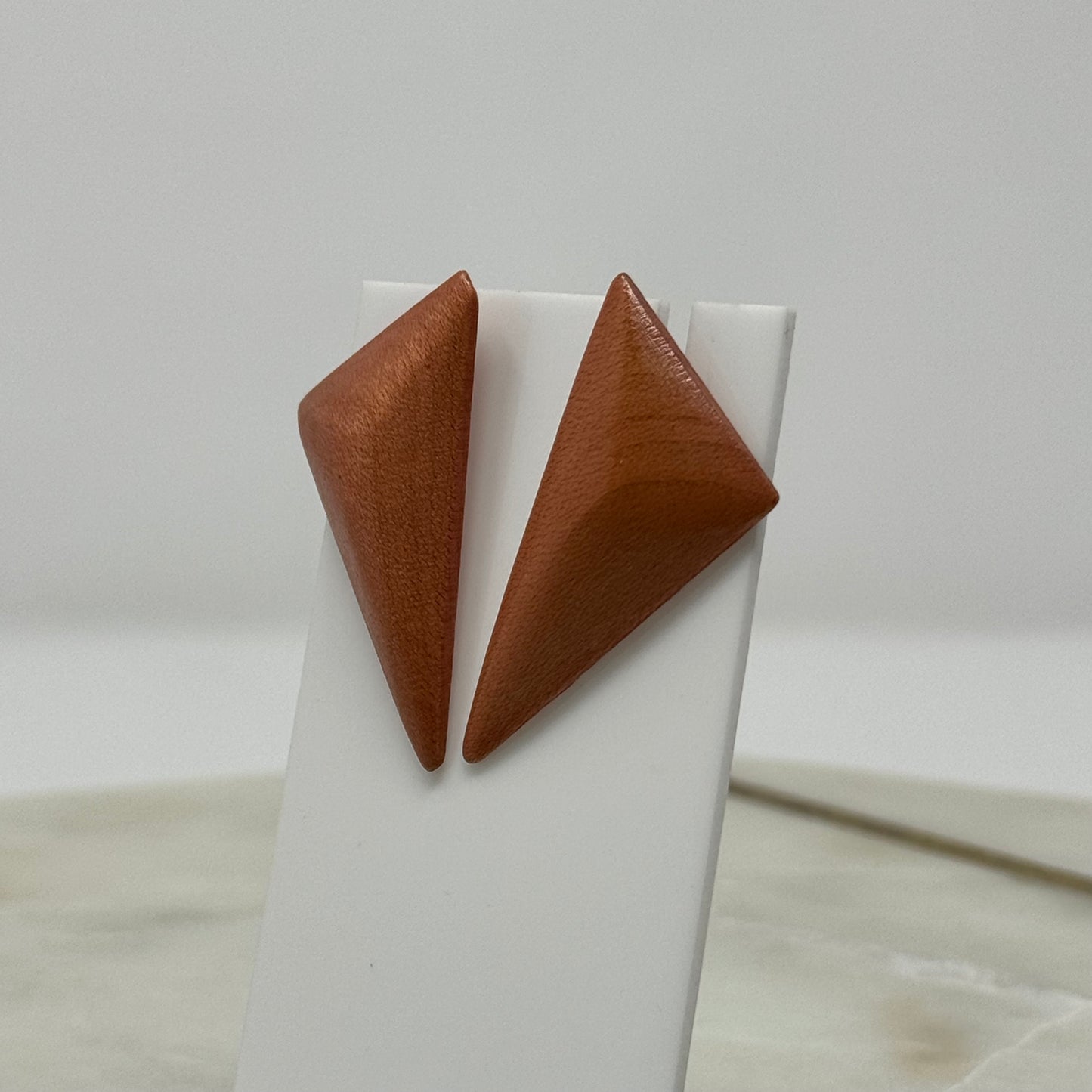 Vintage Boho Geometric Wood Peach Statement Earrings
