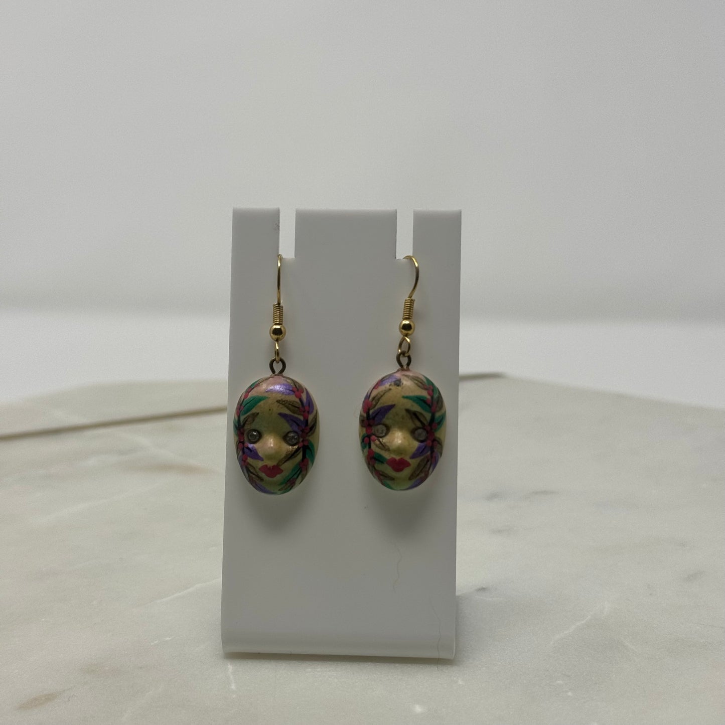 Vintage Theater Mask Hook Dangle Earrings