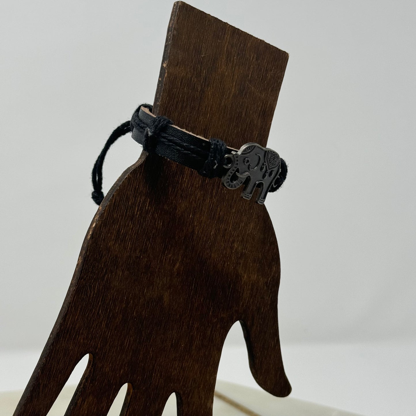 Bracelet Boho Brown Leather Bangle 7 Inch Protect Elephant Safari Charm