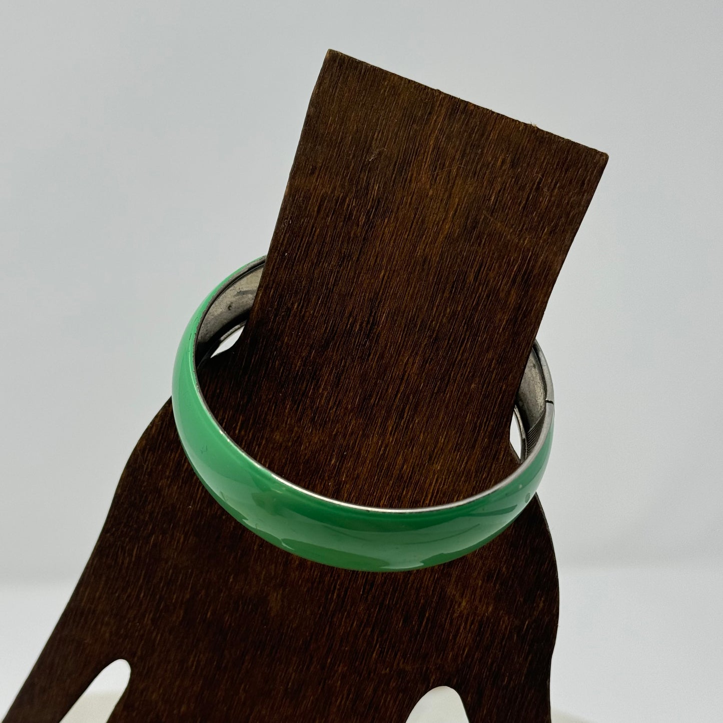 Vintage Green Enamel Bangle Bracelet - Mid-Century Modern, Chunky Statement Jewelry, Retro 1980s Style