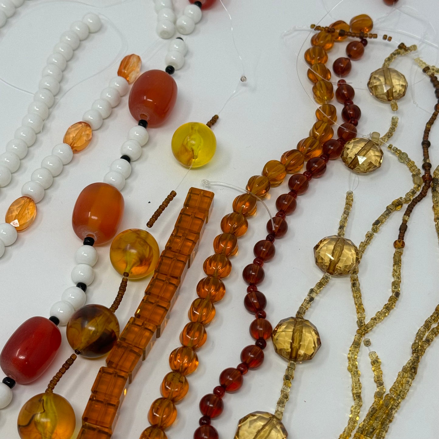 Reclaimed Orange Shades and White Glass Bead Strings Crafting & Jewelry Making Supplies Eco-Friendly Materials