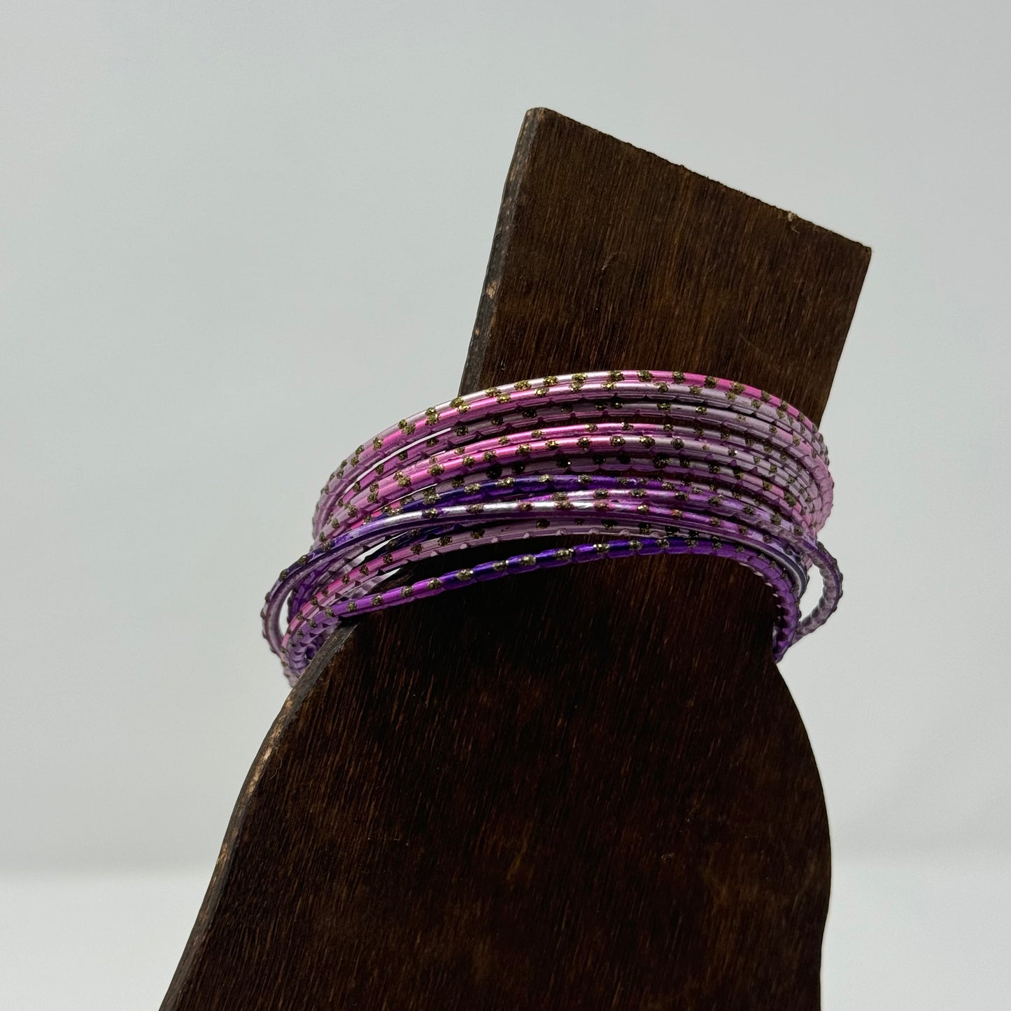 Elegant Purple & Pink Stackable Bangles 12 Trendy Glitter Fashion Jewelry Bracelet Set