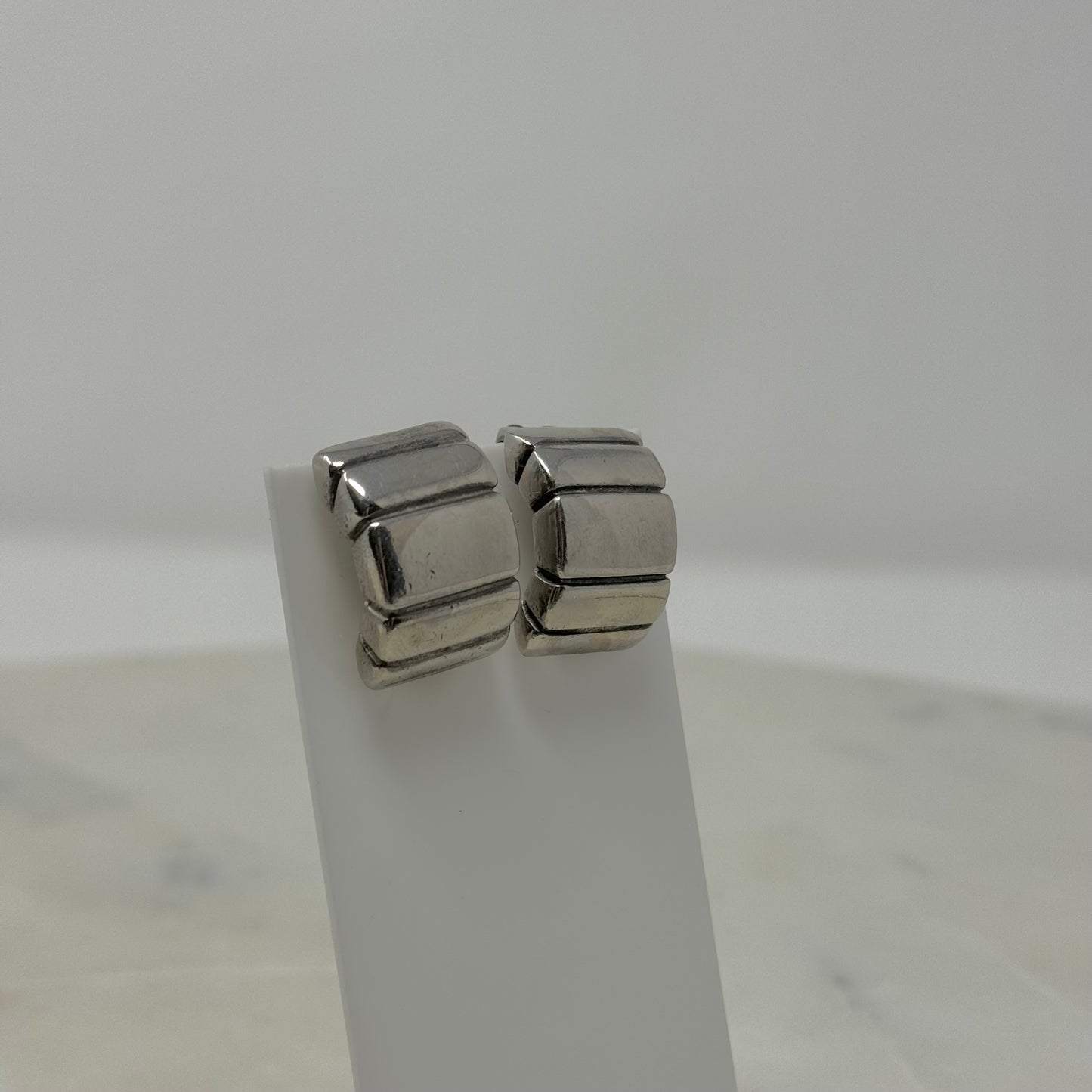 Silver Curved Clip-On Earrings