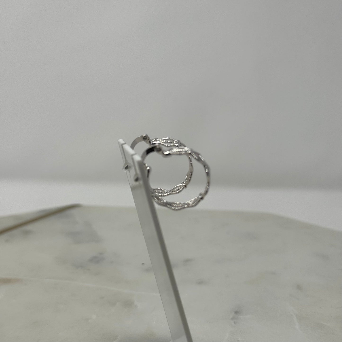 New Shiela Rose Silver Sparkle Hoop Stud Earrings