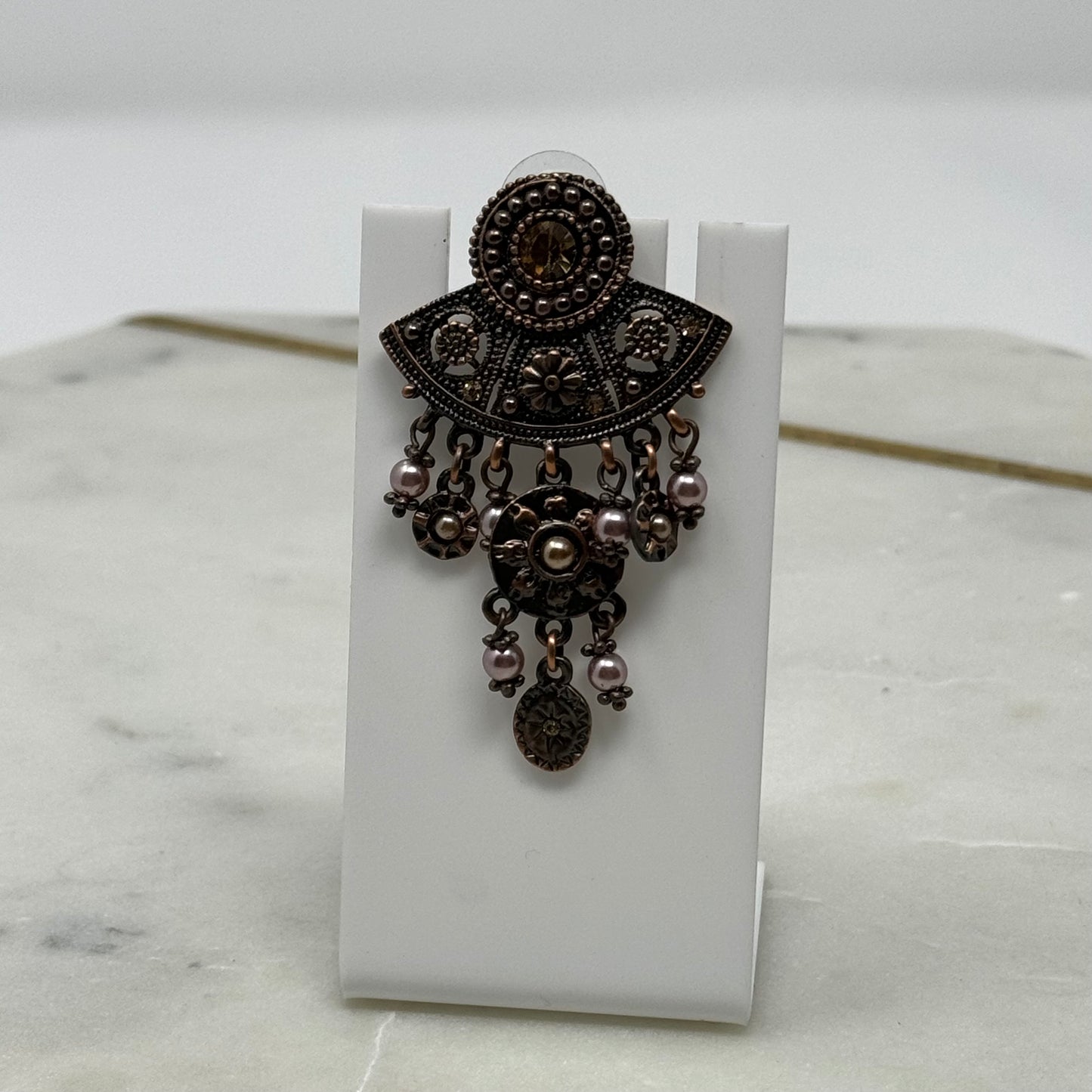 Boho Tribal Rhinestone & Pearl Accent Dangle Post Earrings