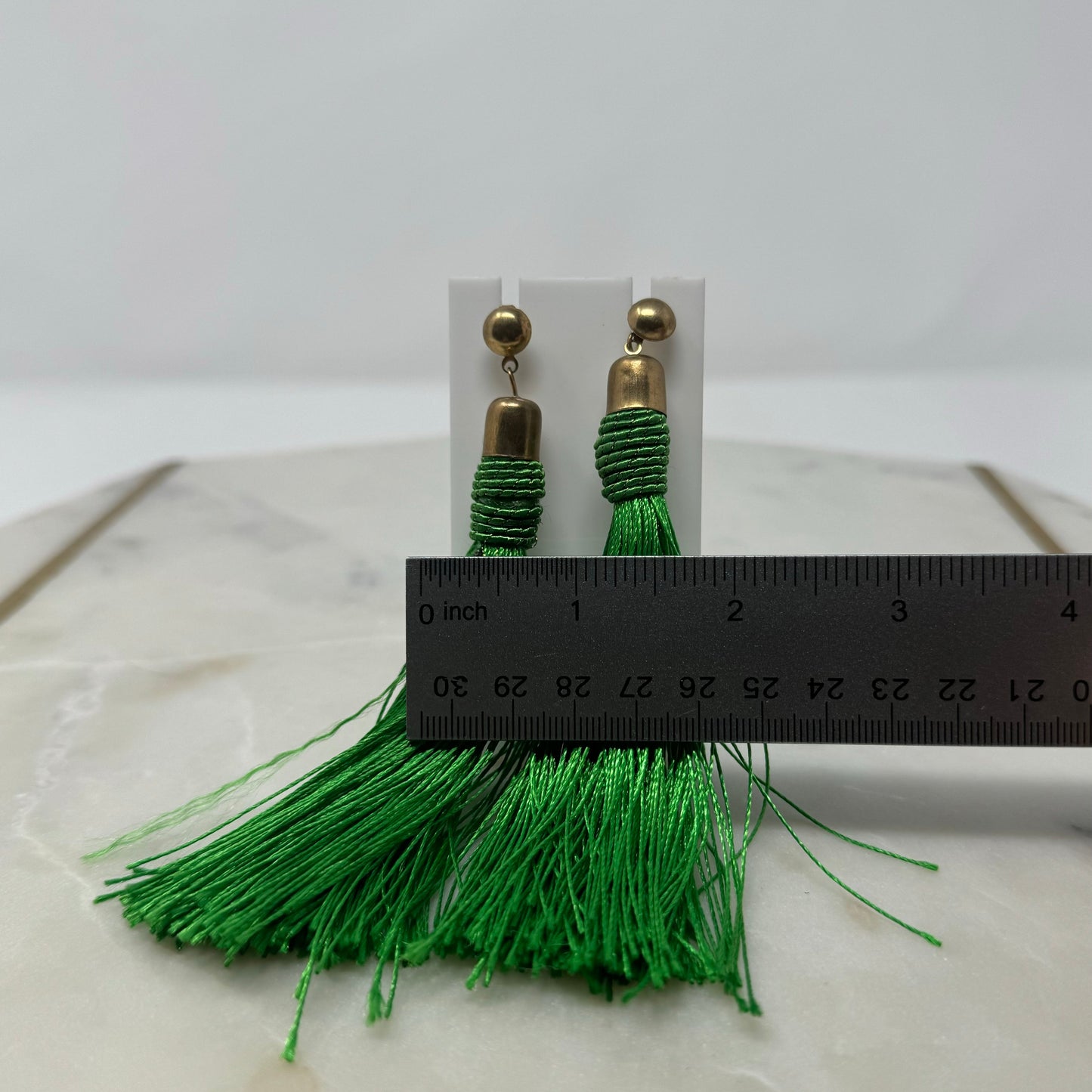 Green Tassel Dangle Earrings