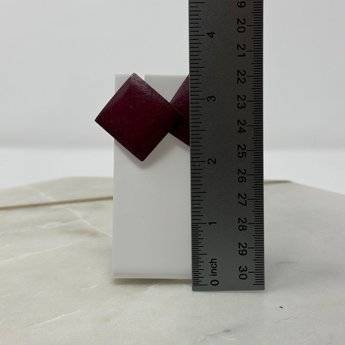 Vintage Dark Maroon Square Wood Earrings