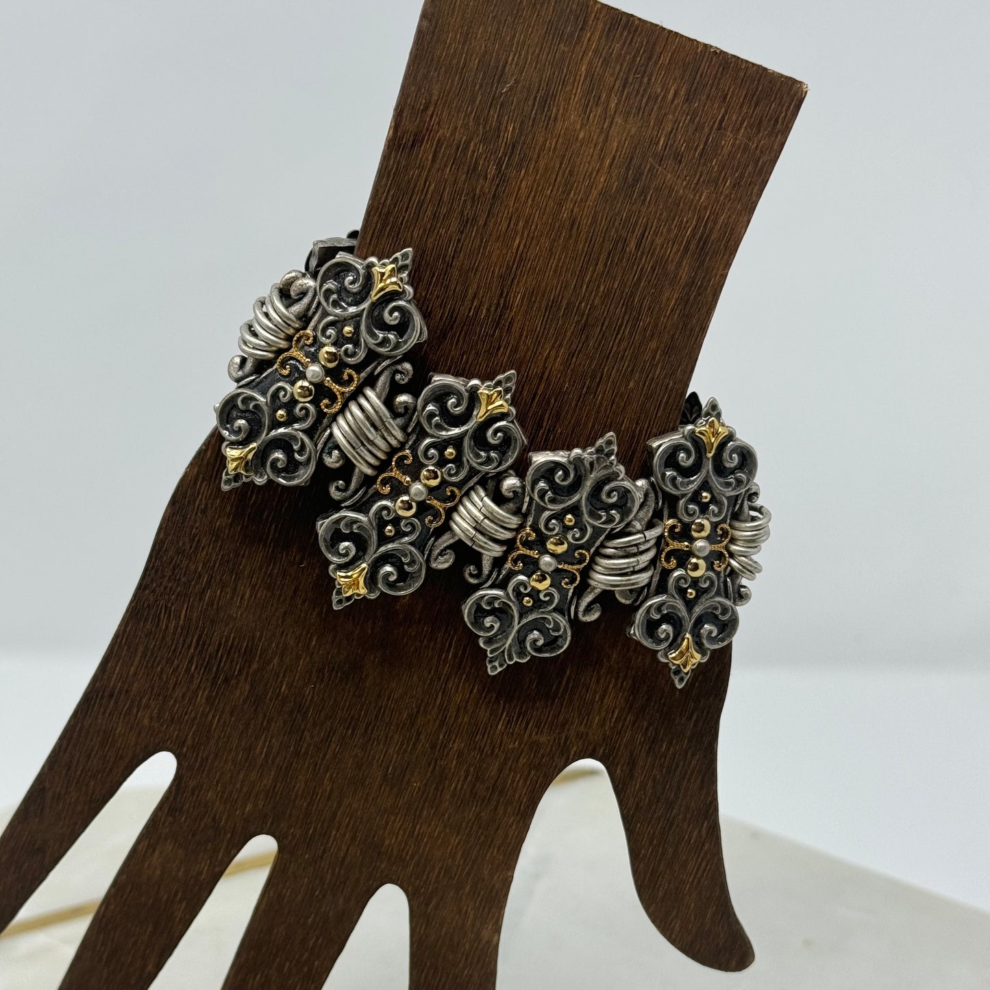 Bracelet Boho Southwest Intricate Segmented Metal Work Link Bangle Cuff 7.5 in Costume Jewelry