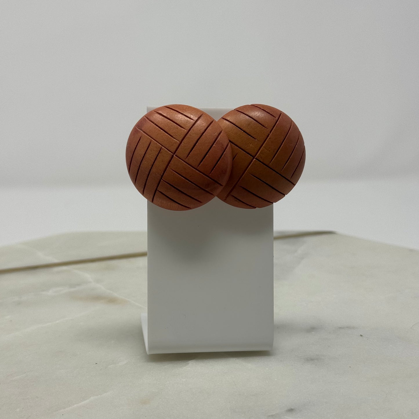 Round Wood Textured Statement Earrings