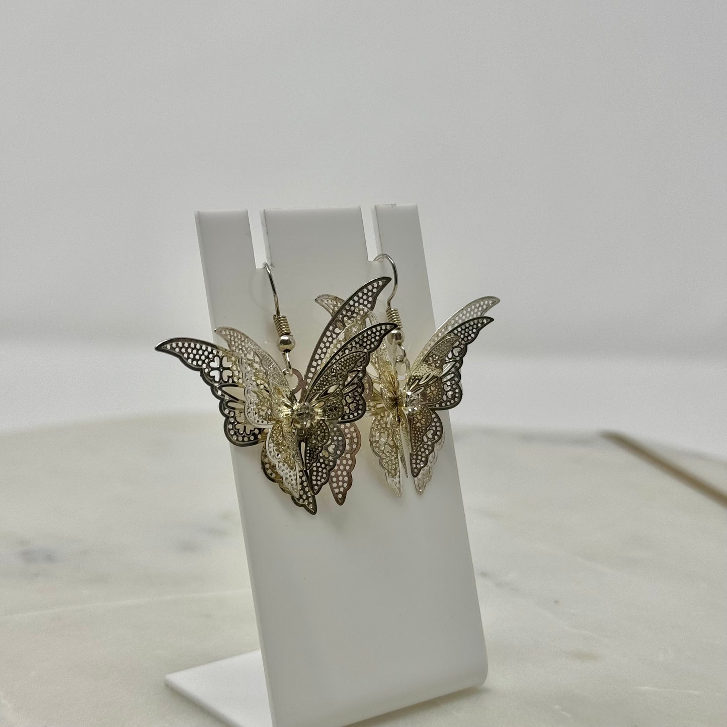 Intricate 3D Butterfly Dangle Hook Earrings