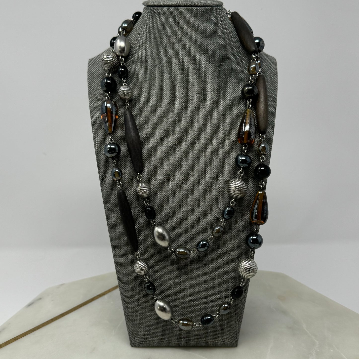 Necklace Boho Southwestern Statement Glass Metal Beads 48 in
