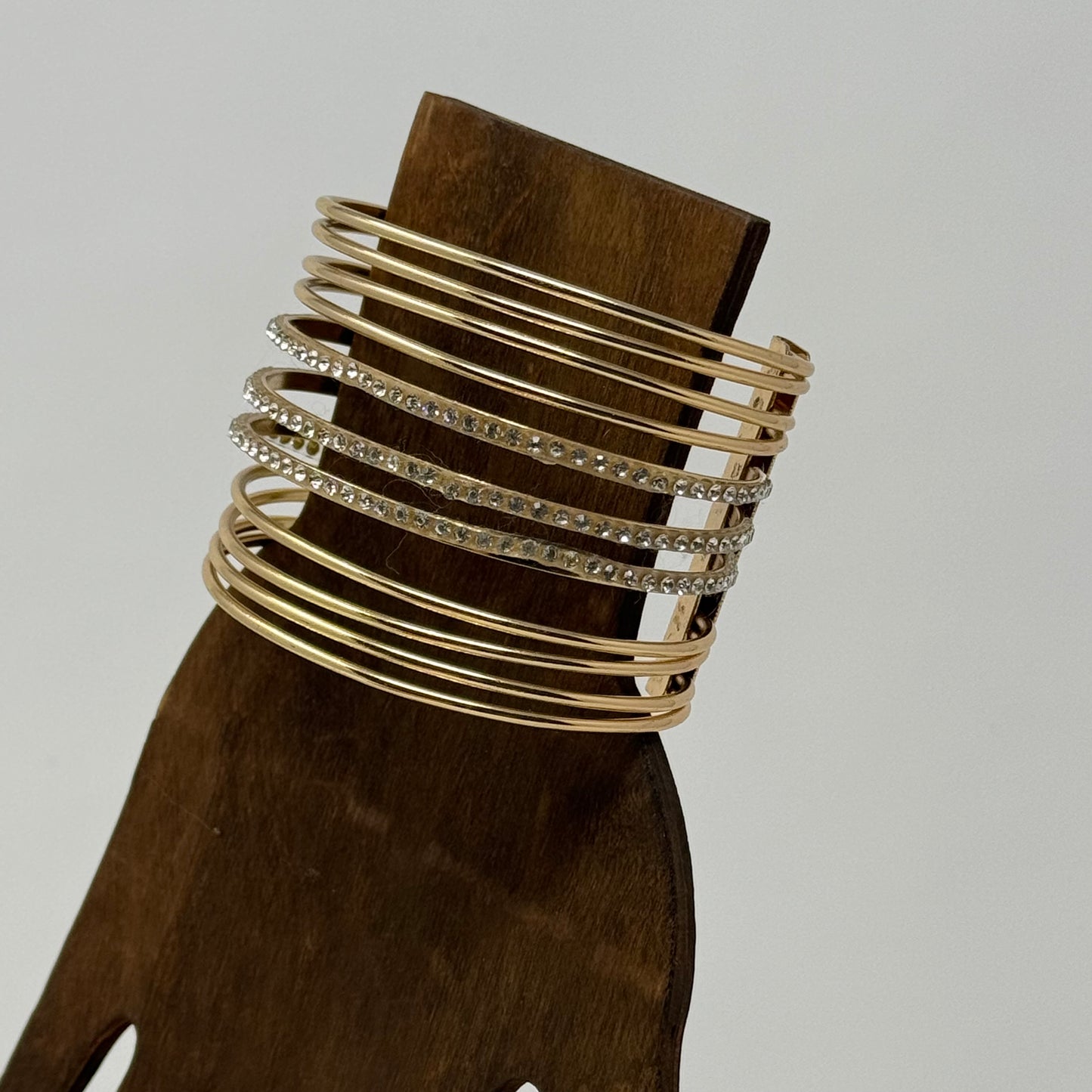 Gold Multi-Layer Rhinestone Cuff Bracelet