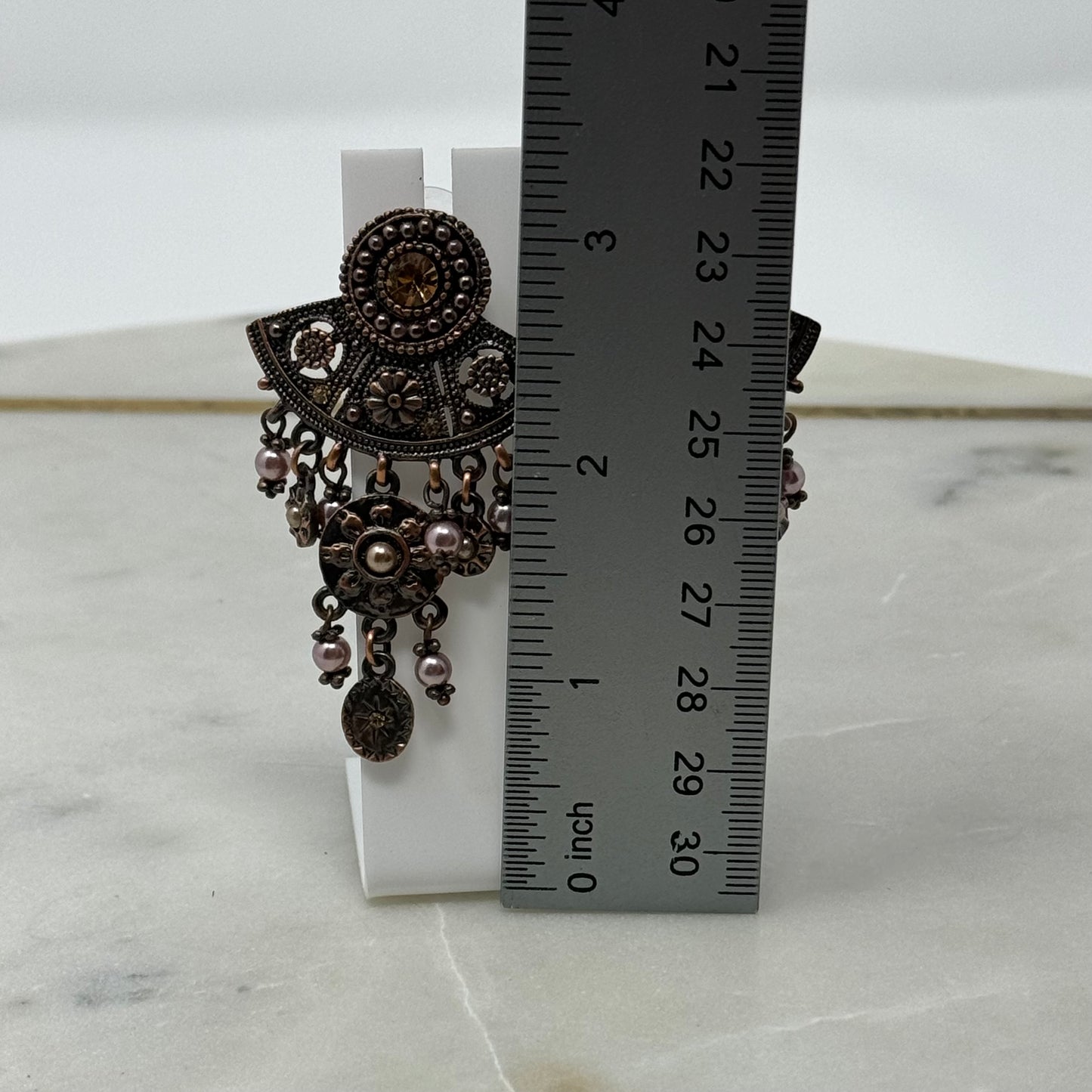 Boho Tribal Rhinestone & Pearl Accent Dangle Post Earrings