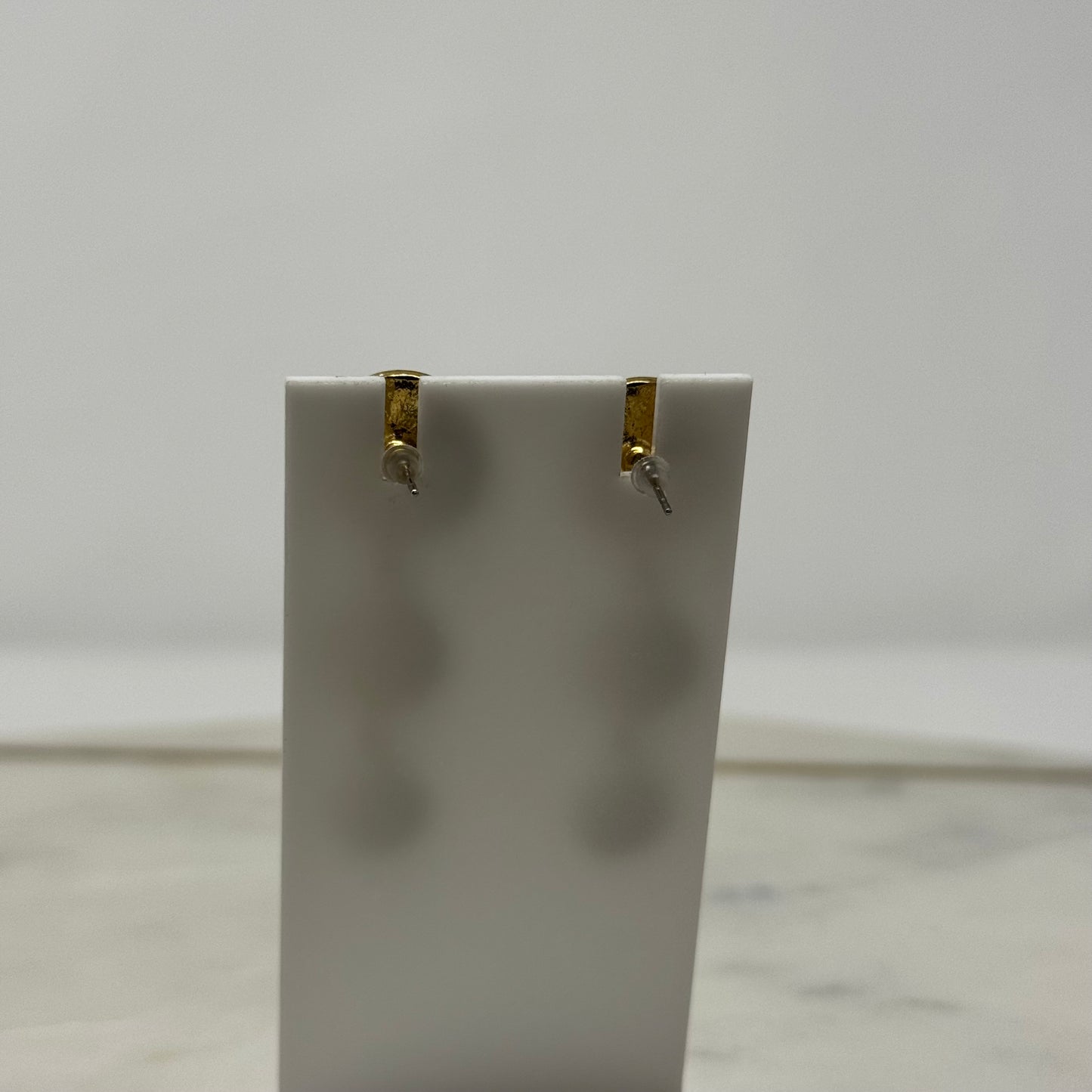 White & Gold Enamel Dangle Post Earrings