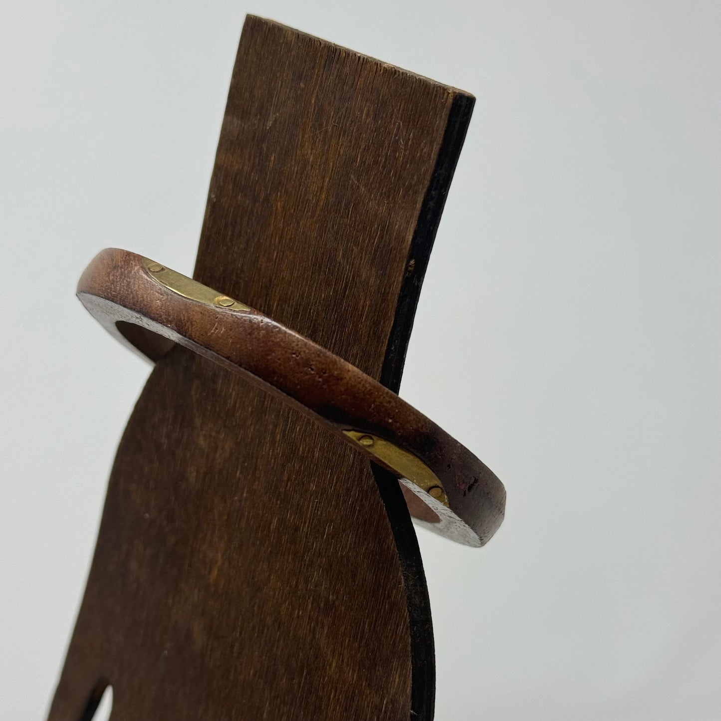 Vintage Wood Bangle Bracelet with Brass Inlays - Boho Chic, Rustic Wooden Jewelry