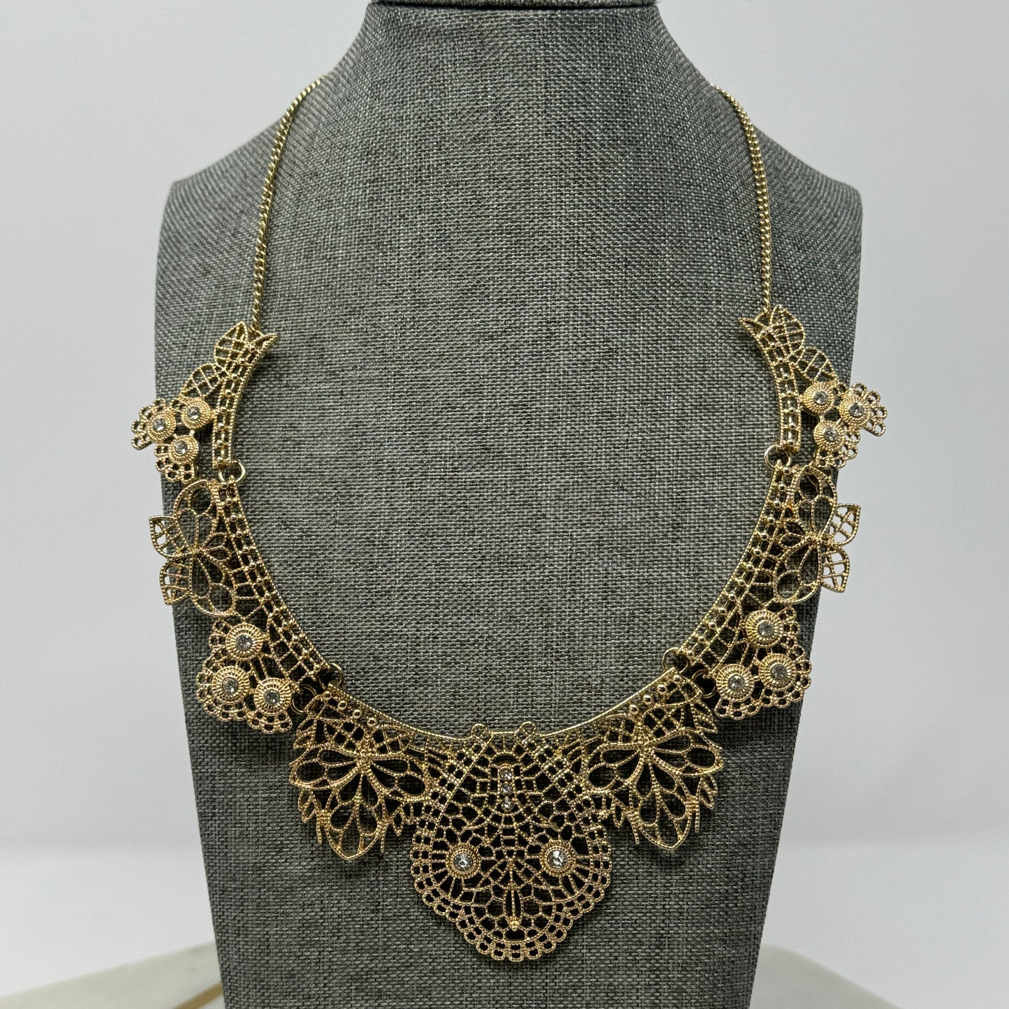 Women’s Necklace Boho Statement Intricate Metalwork Gold Tone 18 inch