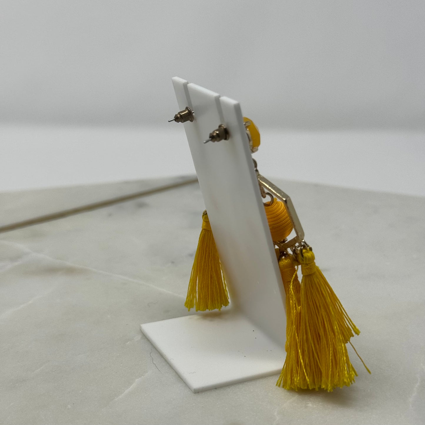 Yellow Boho Tassel Dangle Stud Earrings