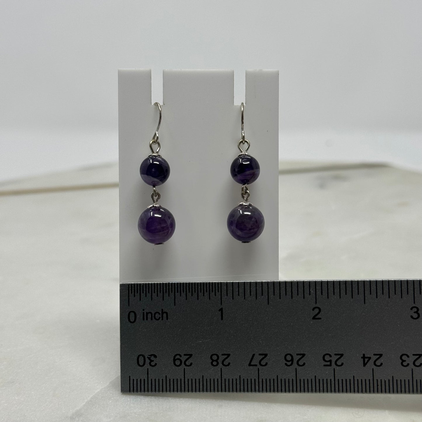 Purple Glass Beaded Dangle Hook Earrings