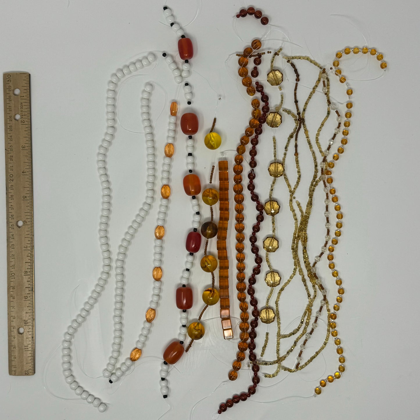 Reclaimed Orange Shades and White Glass Bead Strings Crafting & Jewelry Making Supplies Eco-Friendly Materials