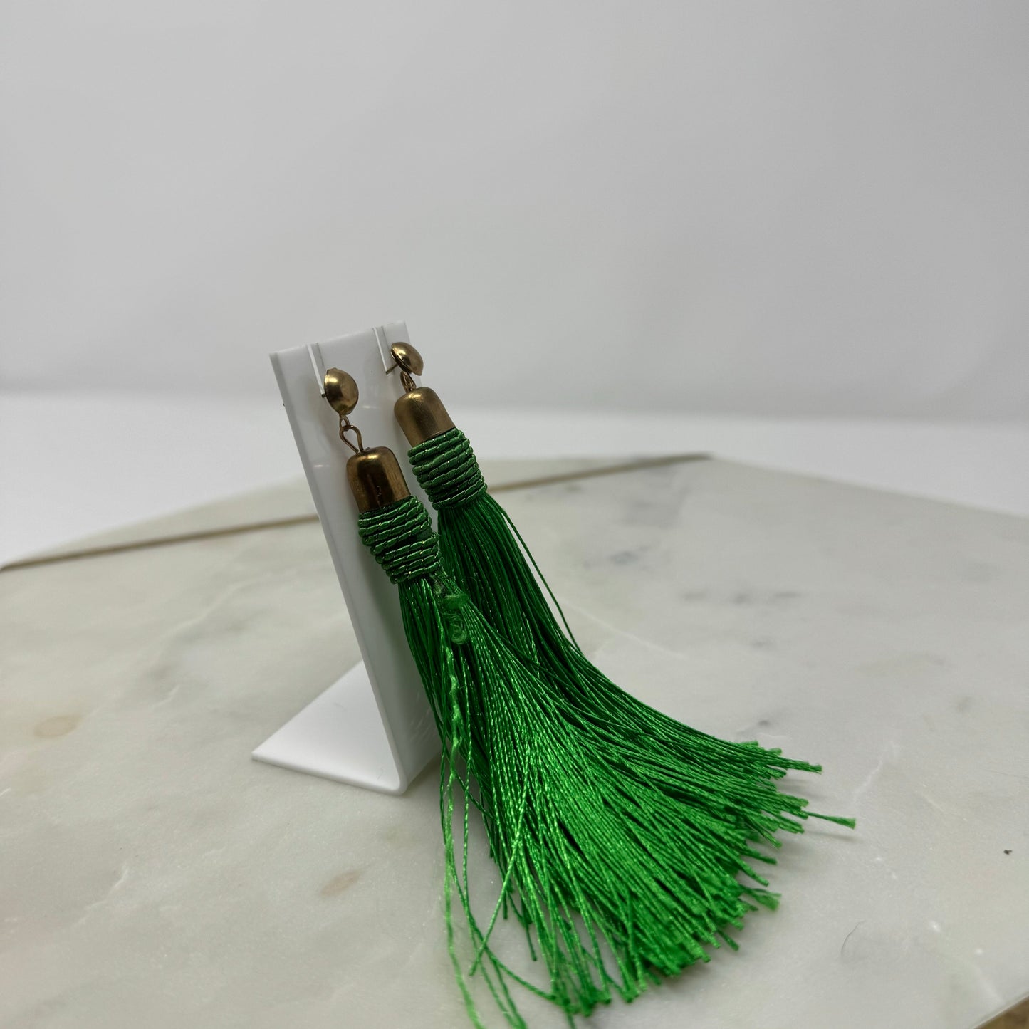 Green Tassel Dangle Earrings