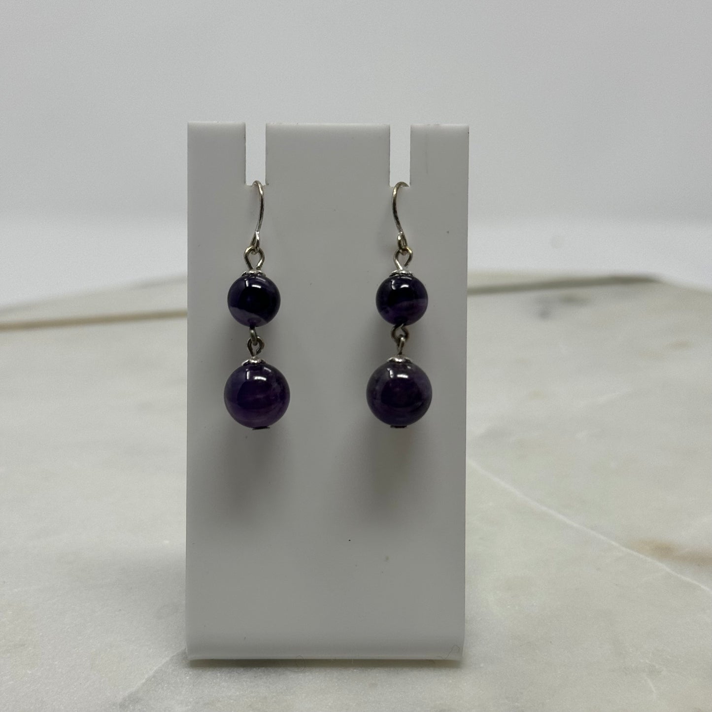 Purple Glass Beaded Dangle Hook Earrings