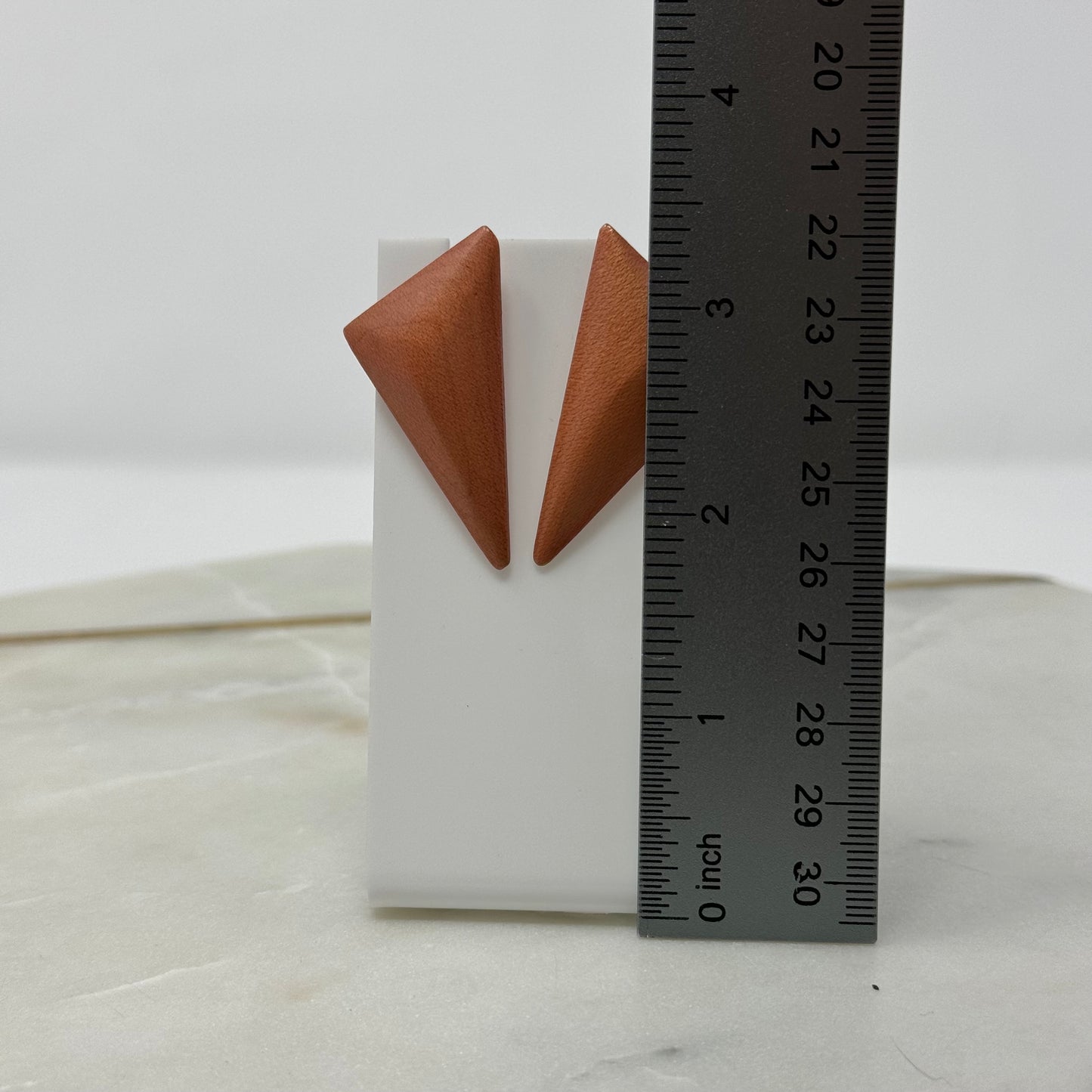Vintage Boho Geometric Wood Peach Statement Earrings