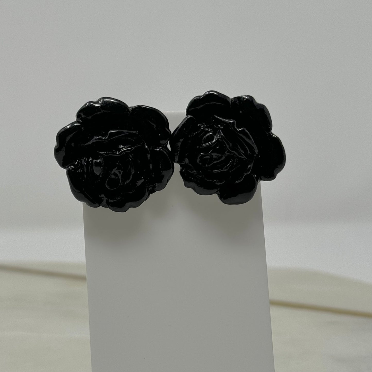 Vintage Black Rose Post Earrings