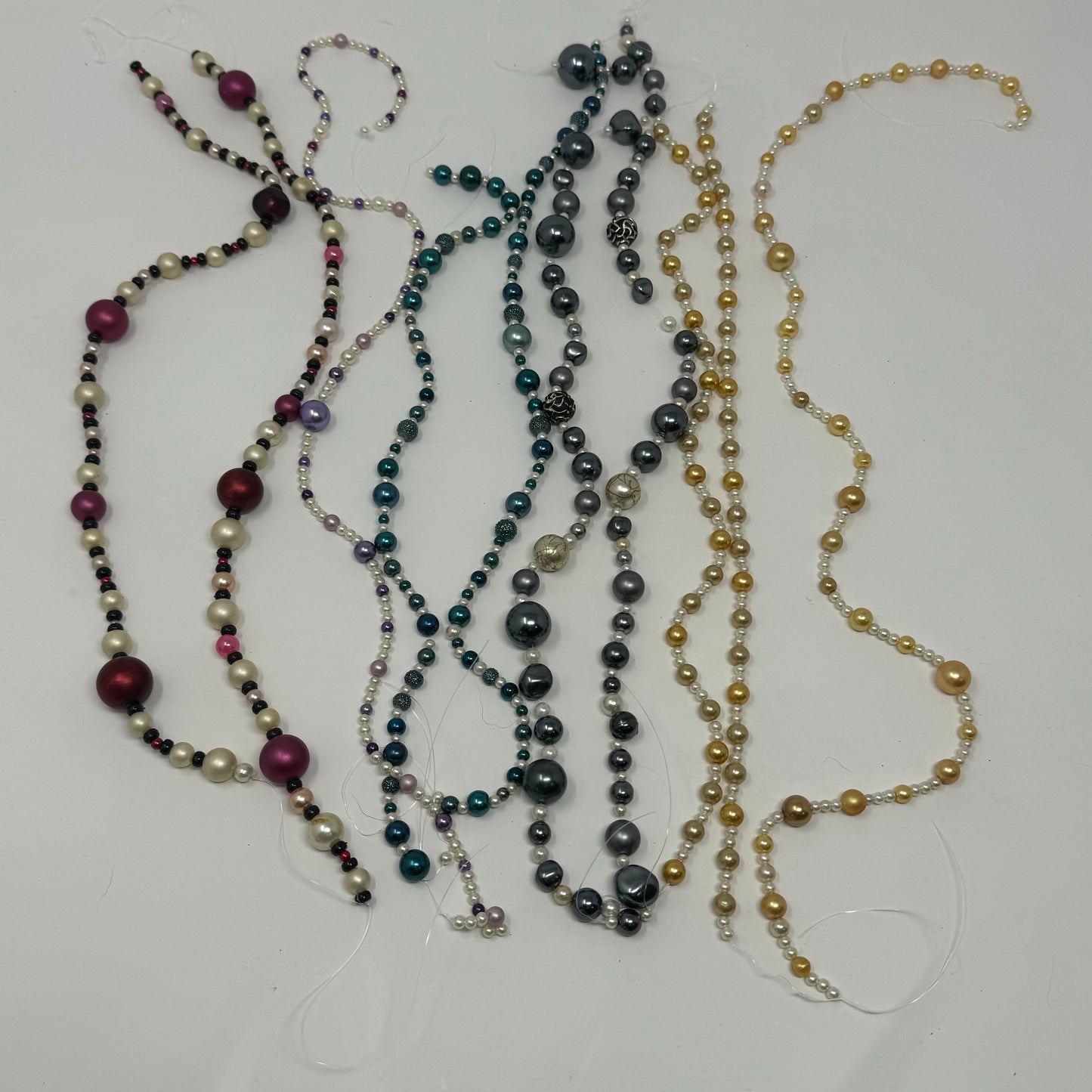 Reclaimed Assorted Pearl & Metallic Beads Vibrant Teal, Purple, and Ivory String Beads Jewelry Making & Craft Supplies