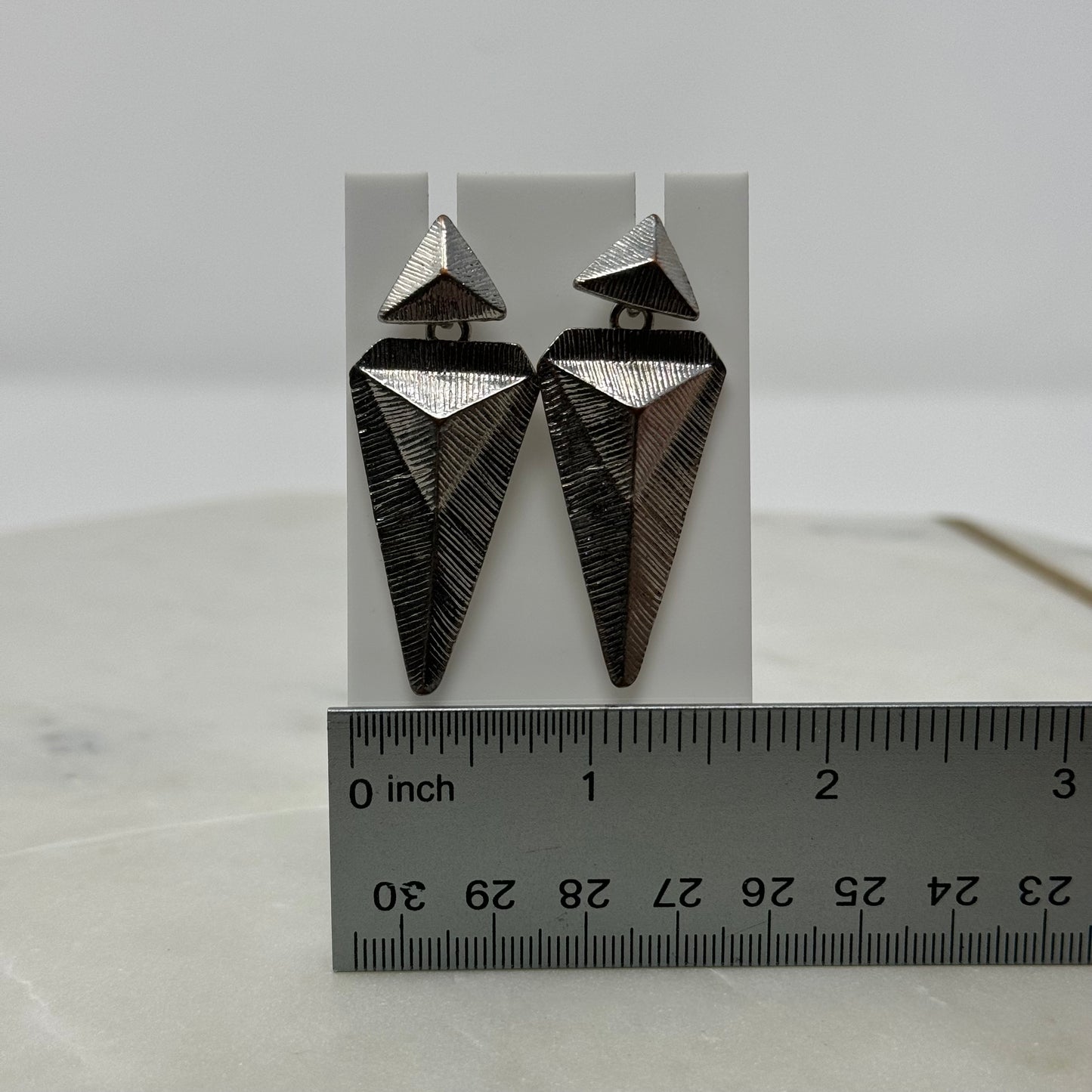 Silver Triangle Faceted Dangle Earrings