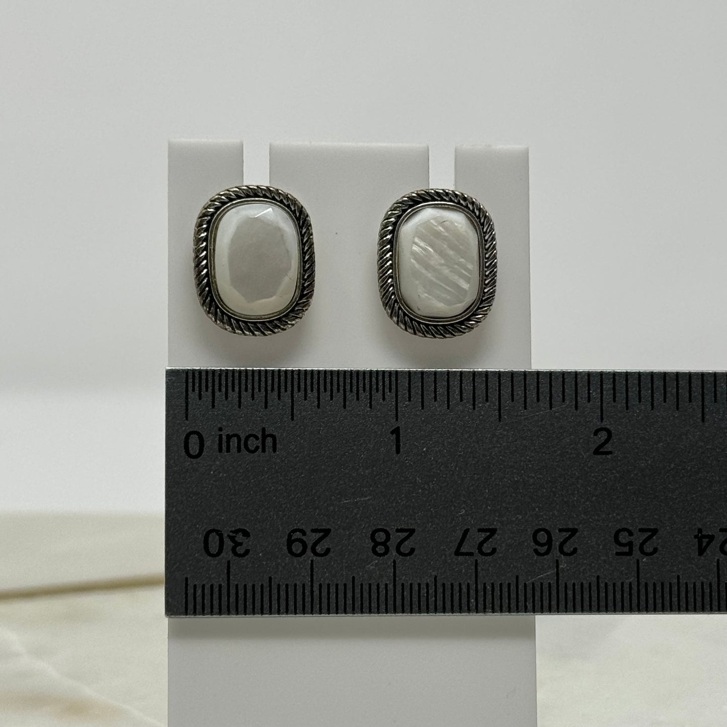 Boho White Shimmer Stone Tribal Silver Post Earrings