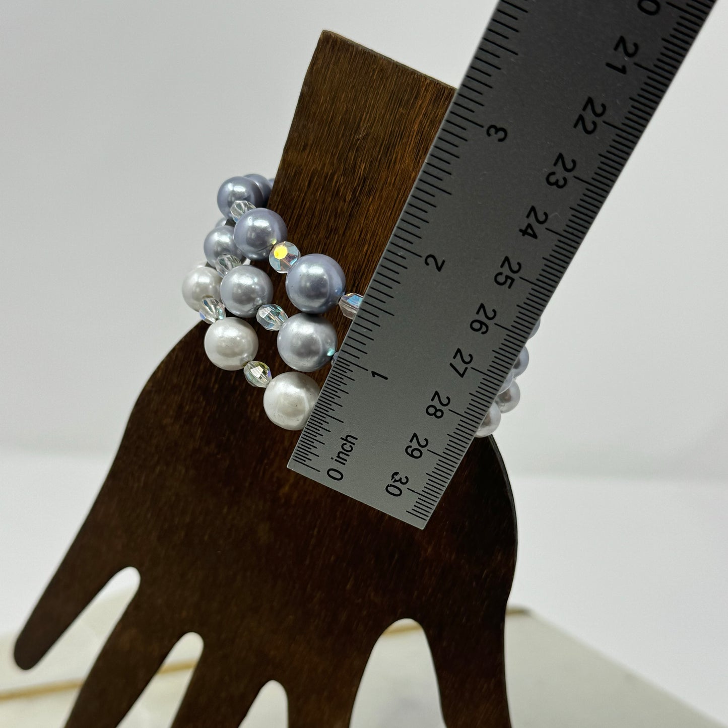 Bracelet Faux Pearl Multi Row Silver Tone Beaded Rhinestone Spacer Wrap Cuff Bangle 6 Inch