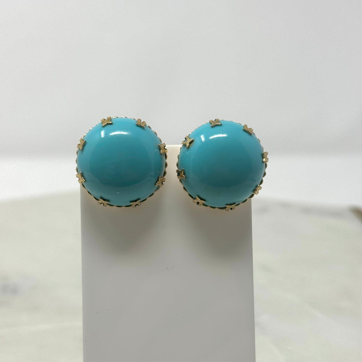 Vintage Classy Round Gold & Teal Clip-On Earrings