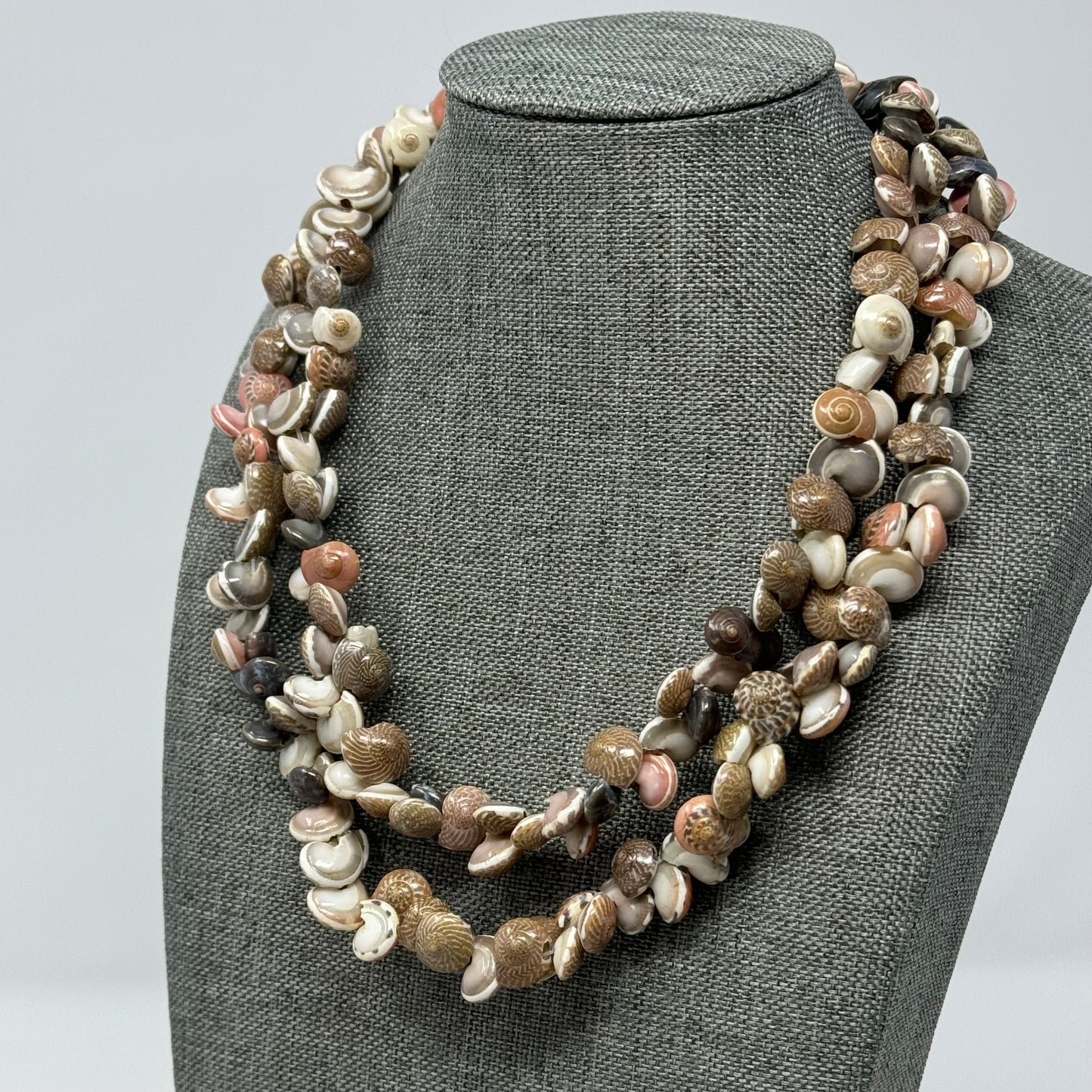 Boho Multi-Strand Shell Necklace Natural & Pink Tones - Handmade Beach Statement Jewelry