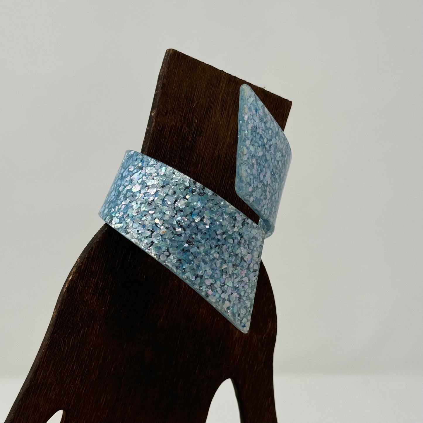 Vintage Blue Glitter Bangle Bracelet - Retro Unique, Wide Sparkle Cuff, Statement Jewelry