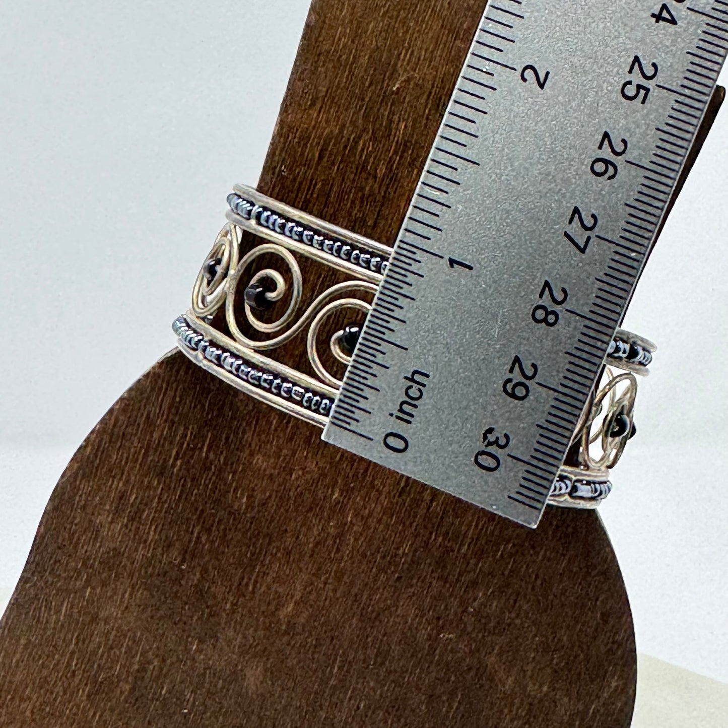 Vintage Silver & Black Beaded Bracelet with Swirl Design - Trendy Boho Fashion Jewelry