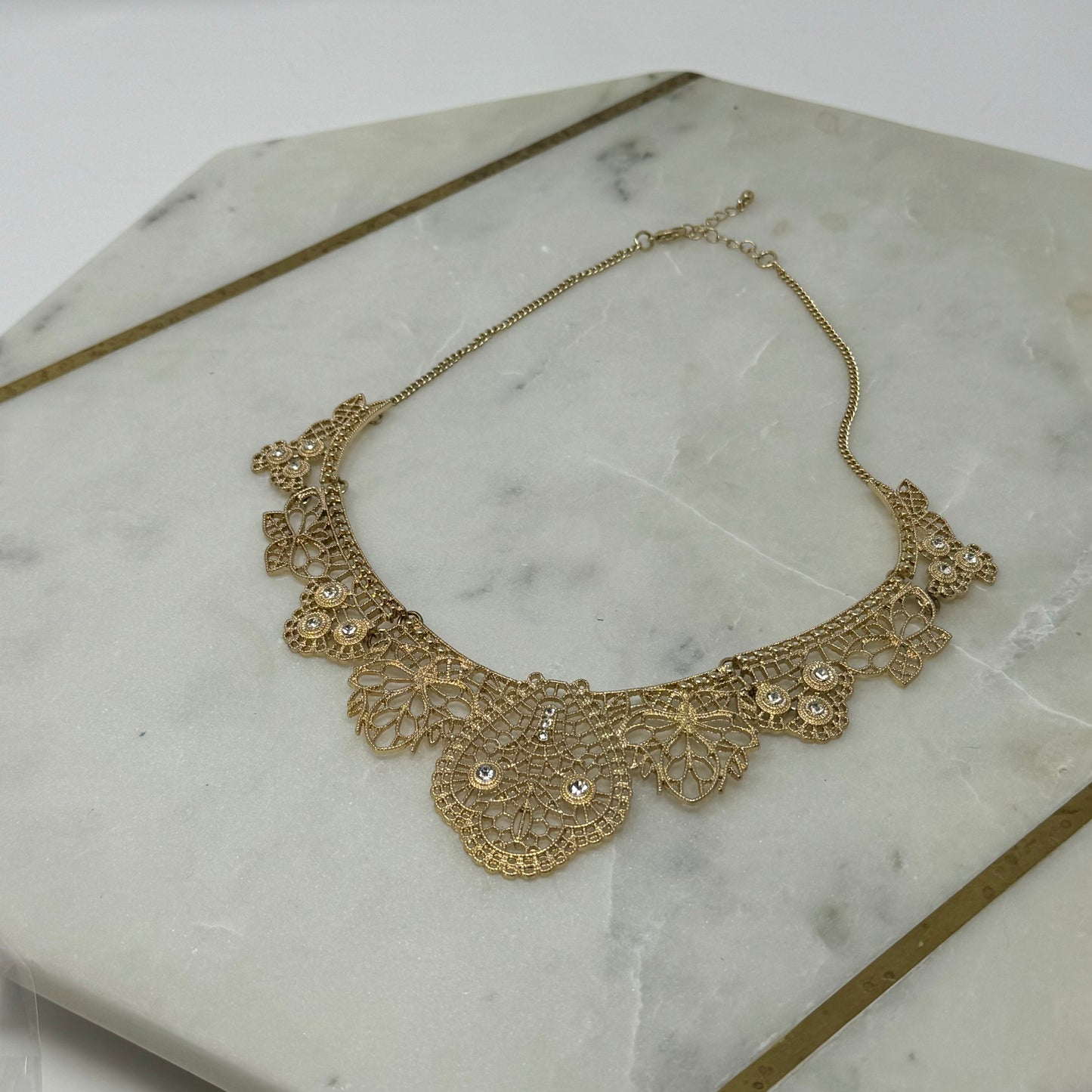 Women’s Necklace Boho Statement Intricate Metalwork Gold Tone 18 inch