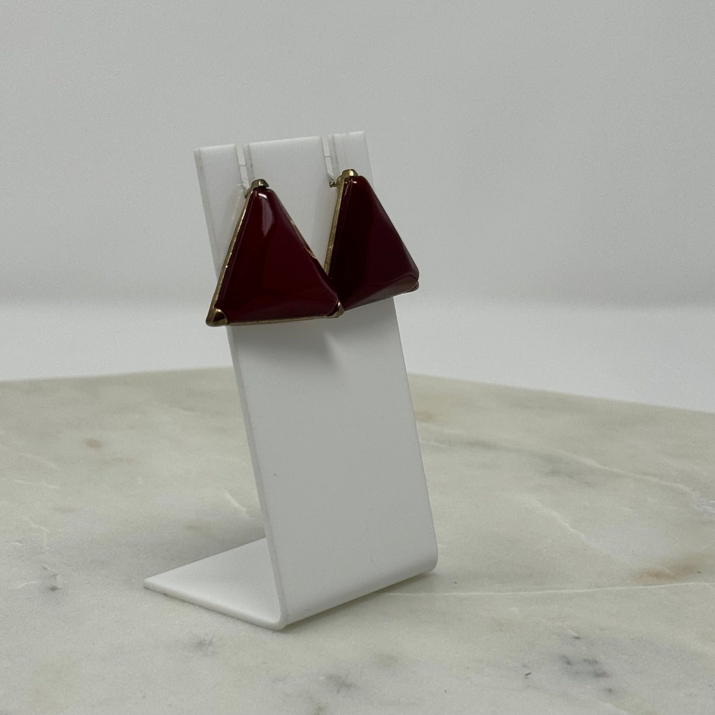 Vintage Faceted Triangle Raspberry Gold Post Earrings