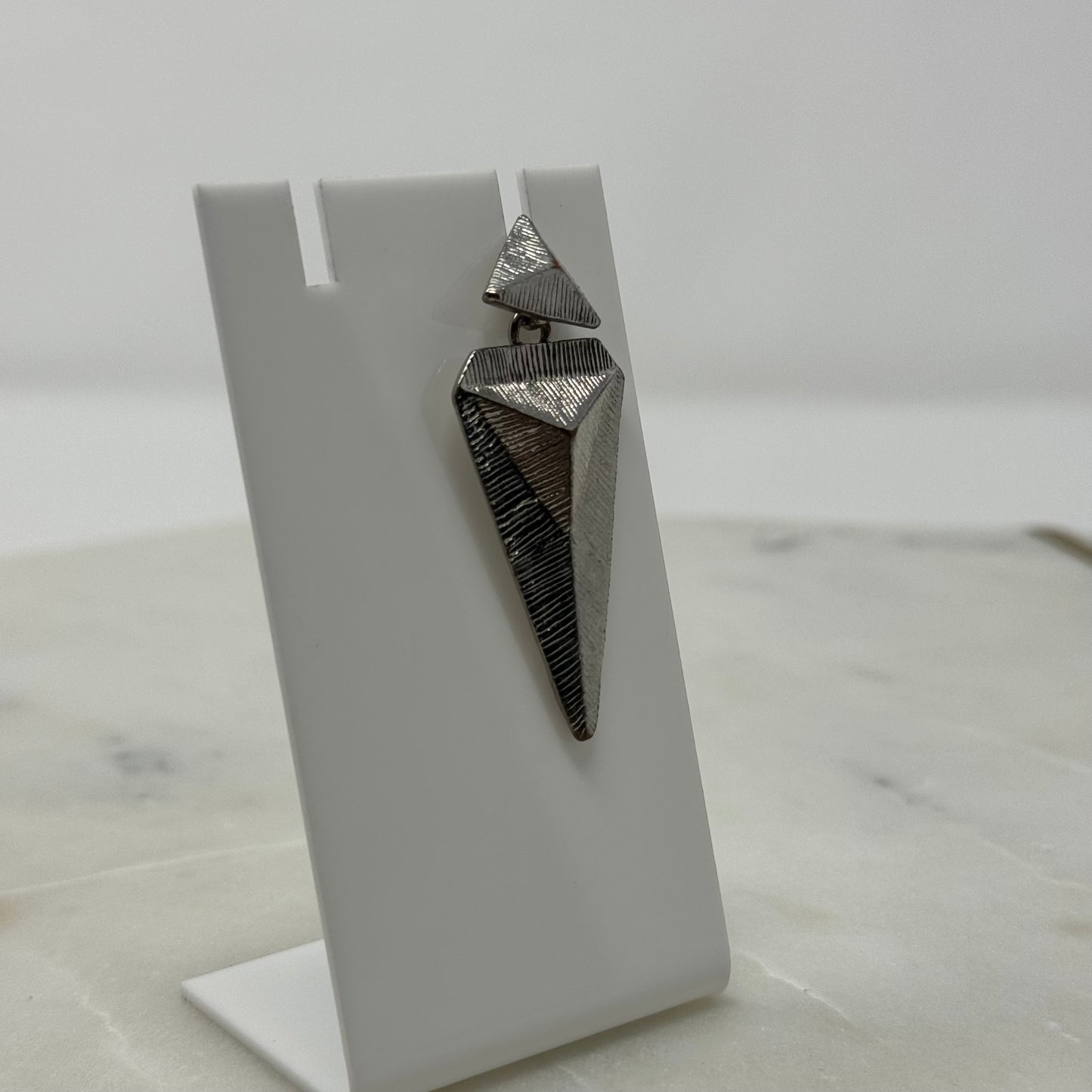 Silver Triangle Faceted Dangle Earrings