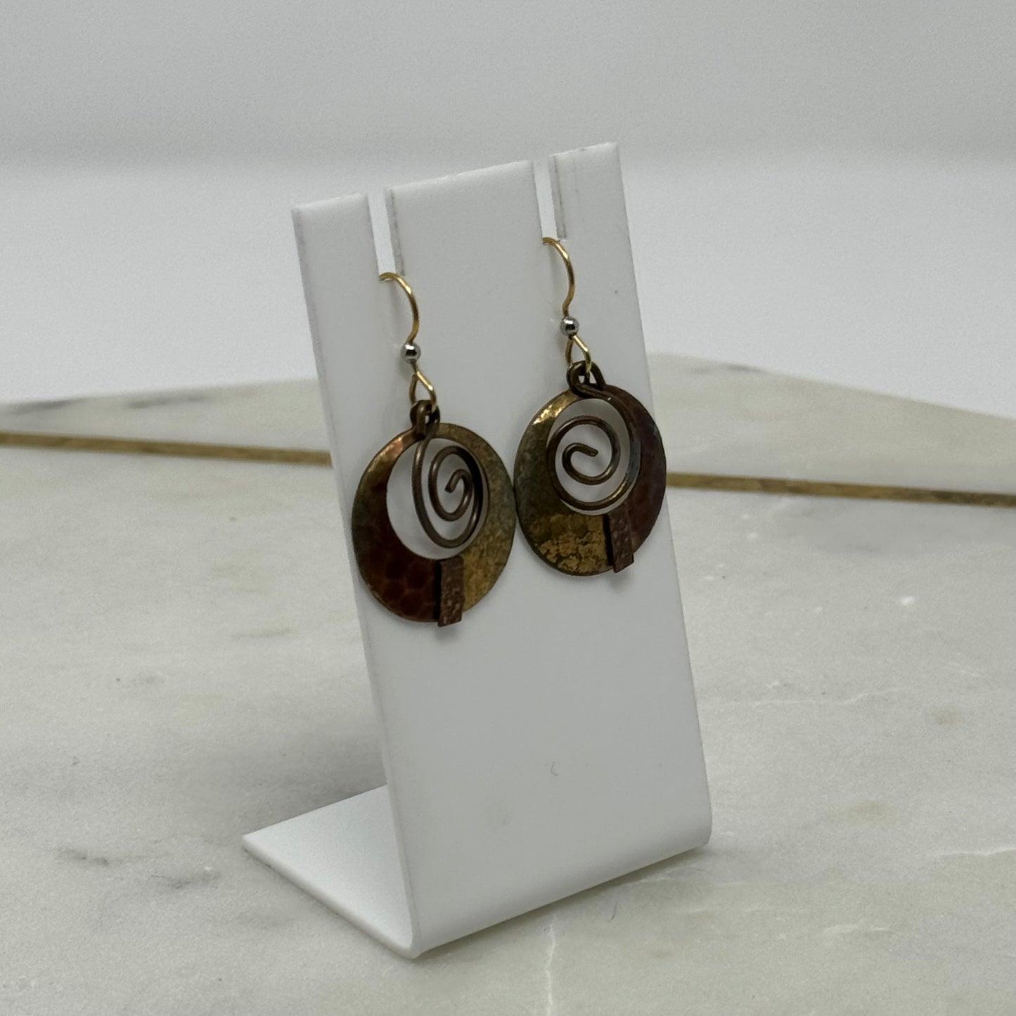 Boho Two-Tone Hammered Dangle Hook Earrings