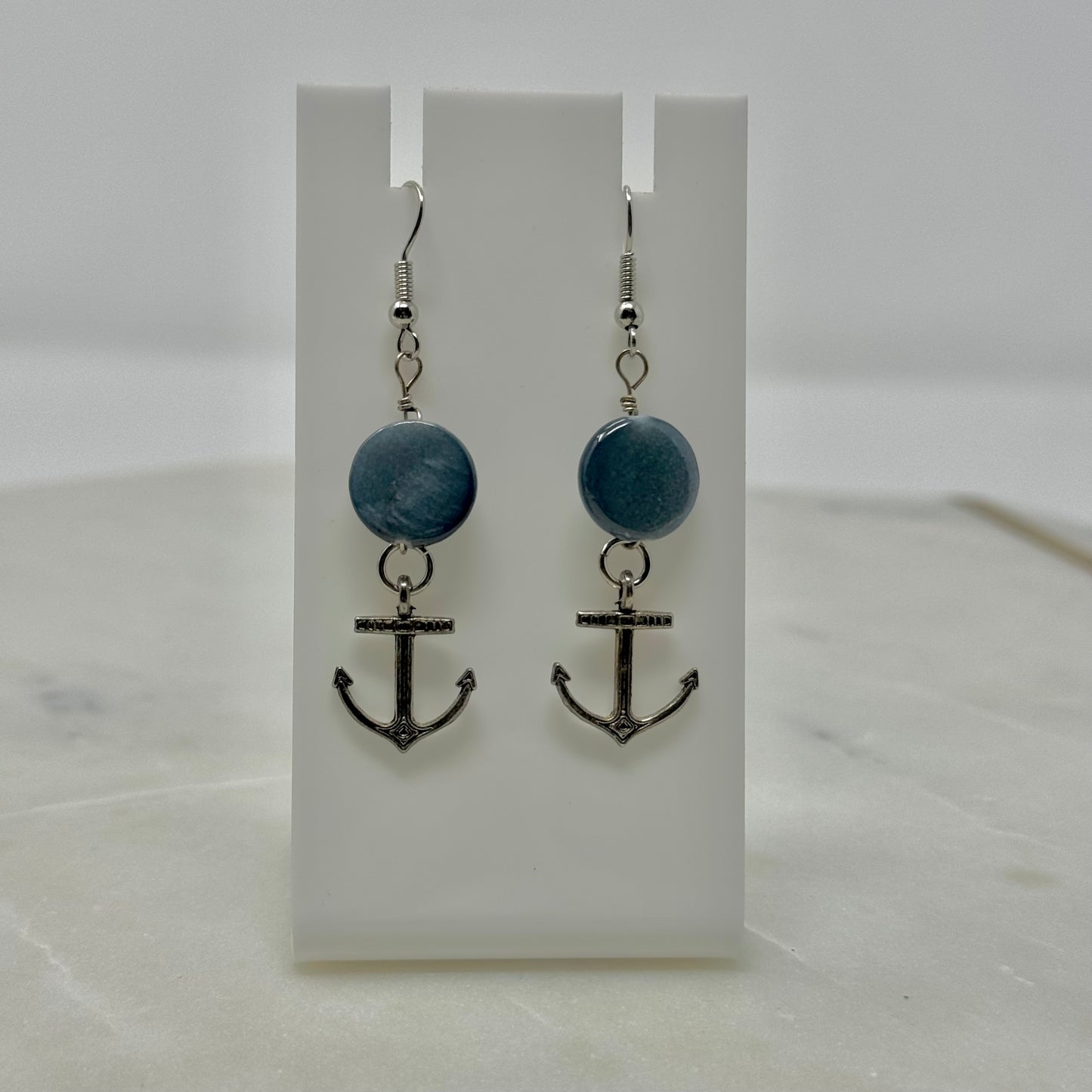 Silver Anchor Dangle Hook Earrings