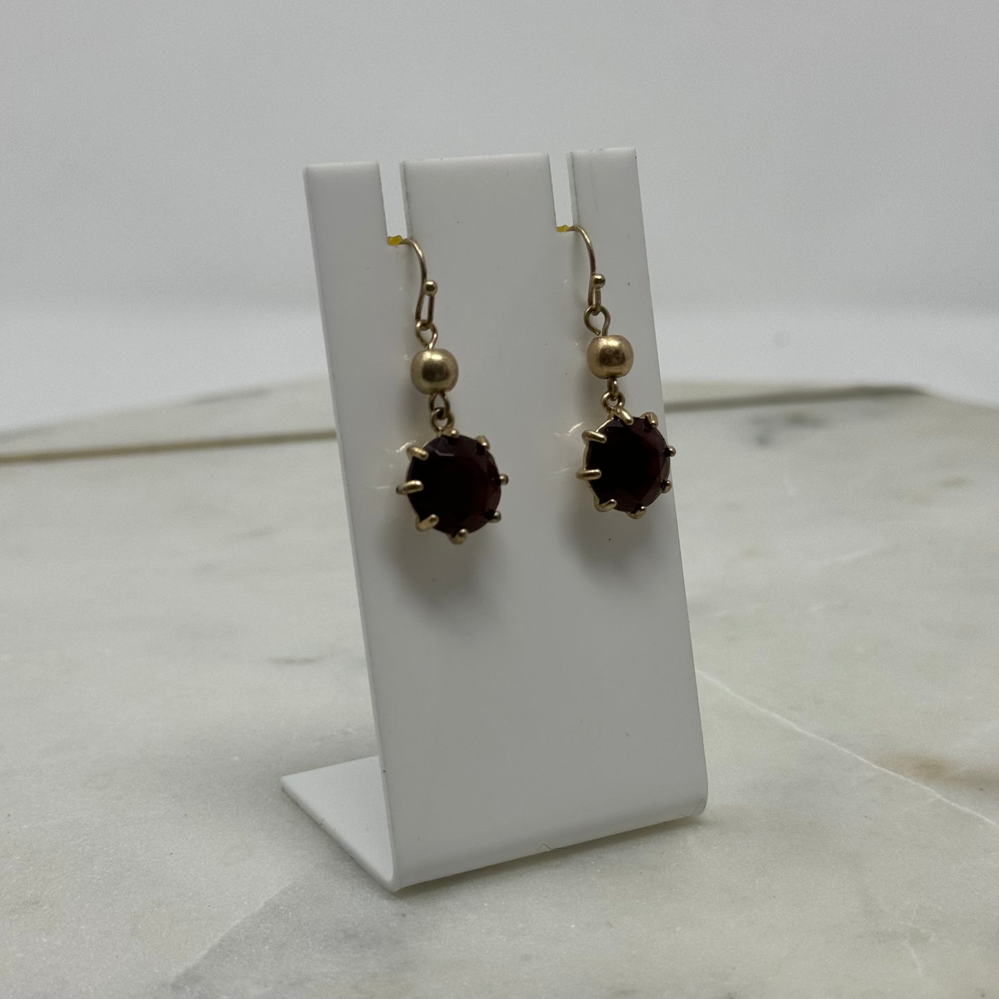 Gold with Raspberry Gem Dangle Hook Earrings